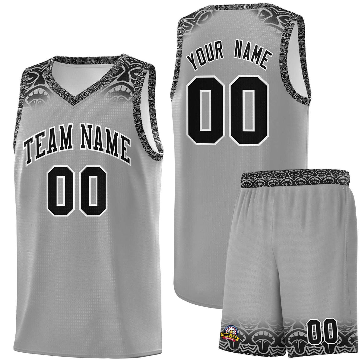 Custom Gray Black Personalized Indians Print Kits Sports Uniform Basketball Jersey|KXKSHOP