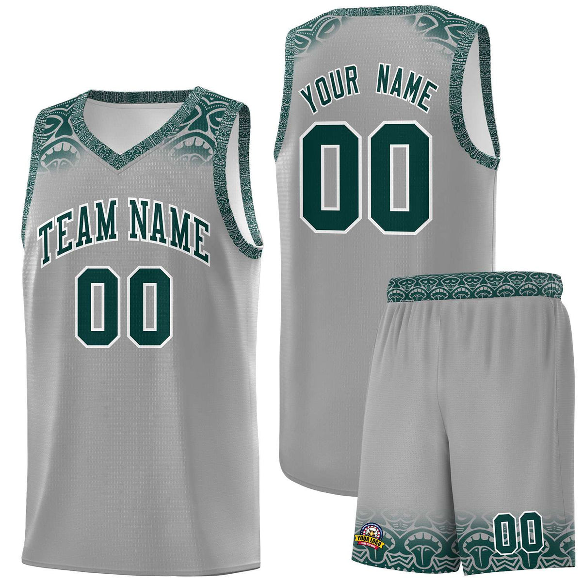 Custom Gray Midnight Green Personalized Indians Print Kits Sports Uniform Basketball Jersey|KXKSHOP
