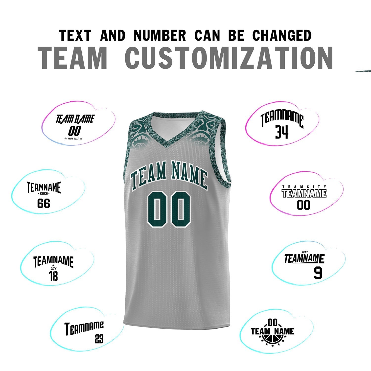Custom Gray Midnight Green Personalized Indians Print Kits Sports Uniform Basketball Jersey|KXKSHOP