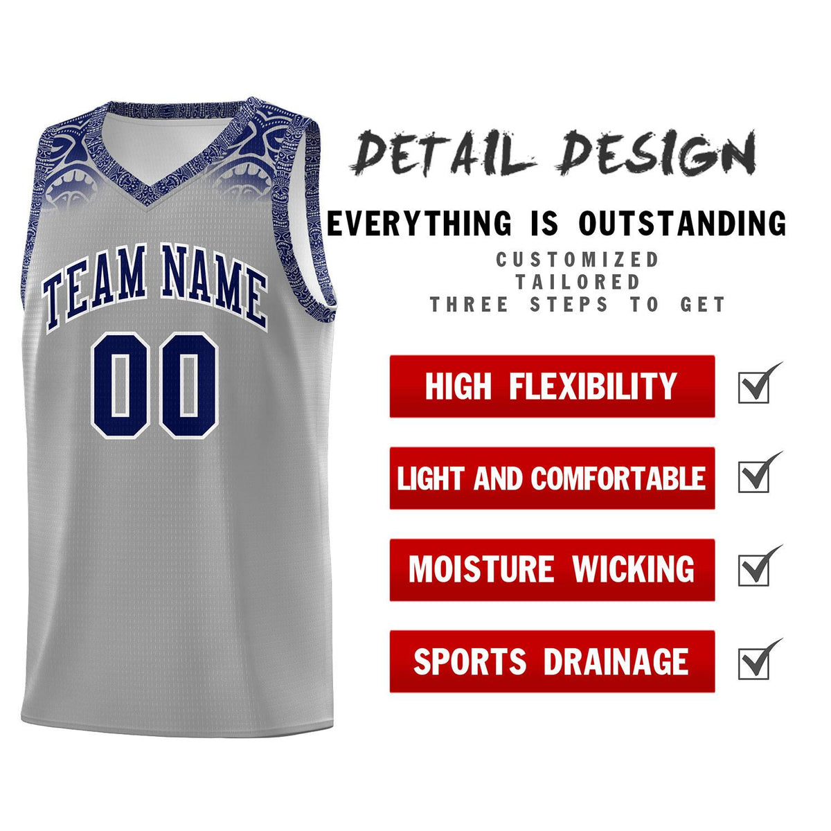 Custom Gray Royal Personalized Indians Print Kits Sports Uniform Basketball Jersey|KXKSHOP