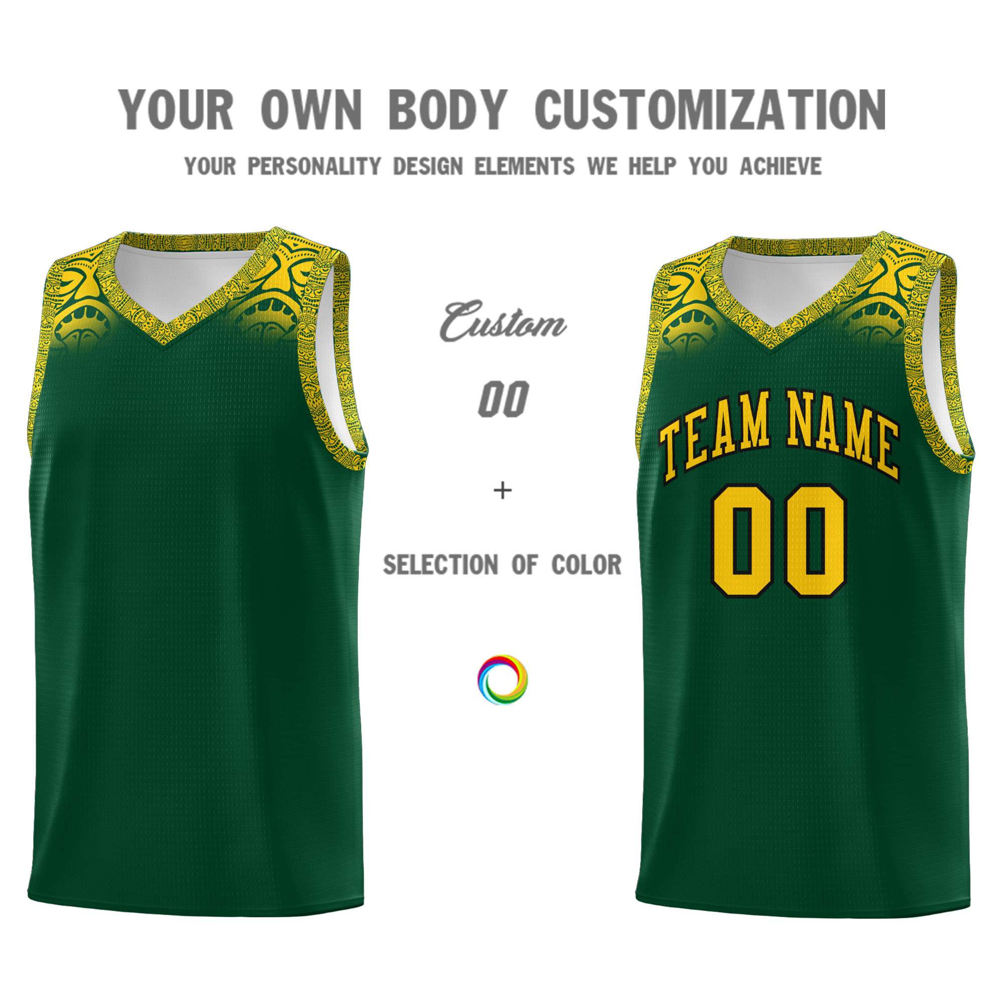 Custom Green Gold Personalized Indians Print Kits Sports Uniform Basketball Jersey|KXKSHOP