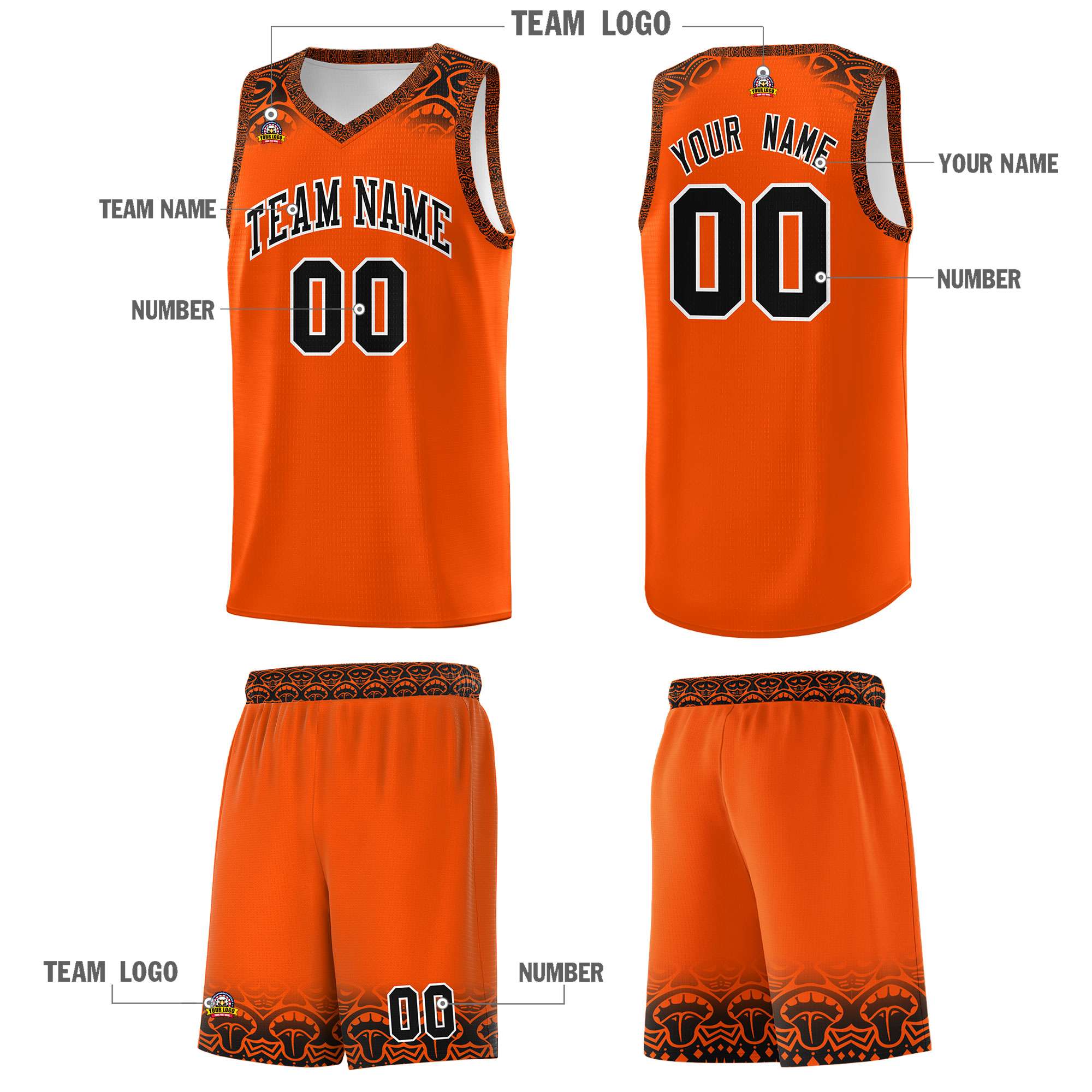 Custom Orange Black Personalized Indians Print Kits Sports Uniform Basketball Jersey|KXKSHOP