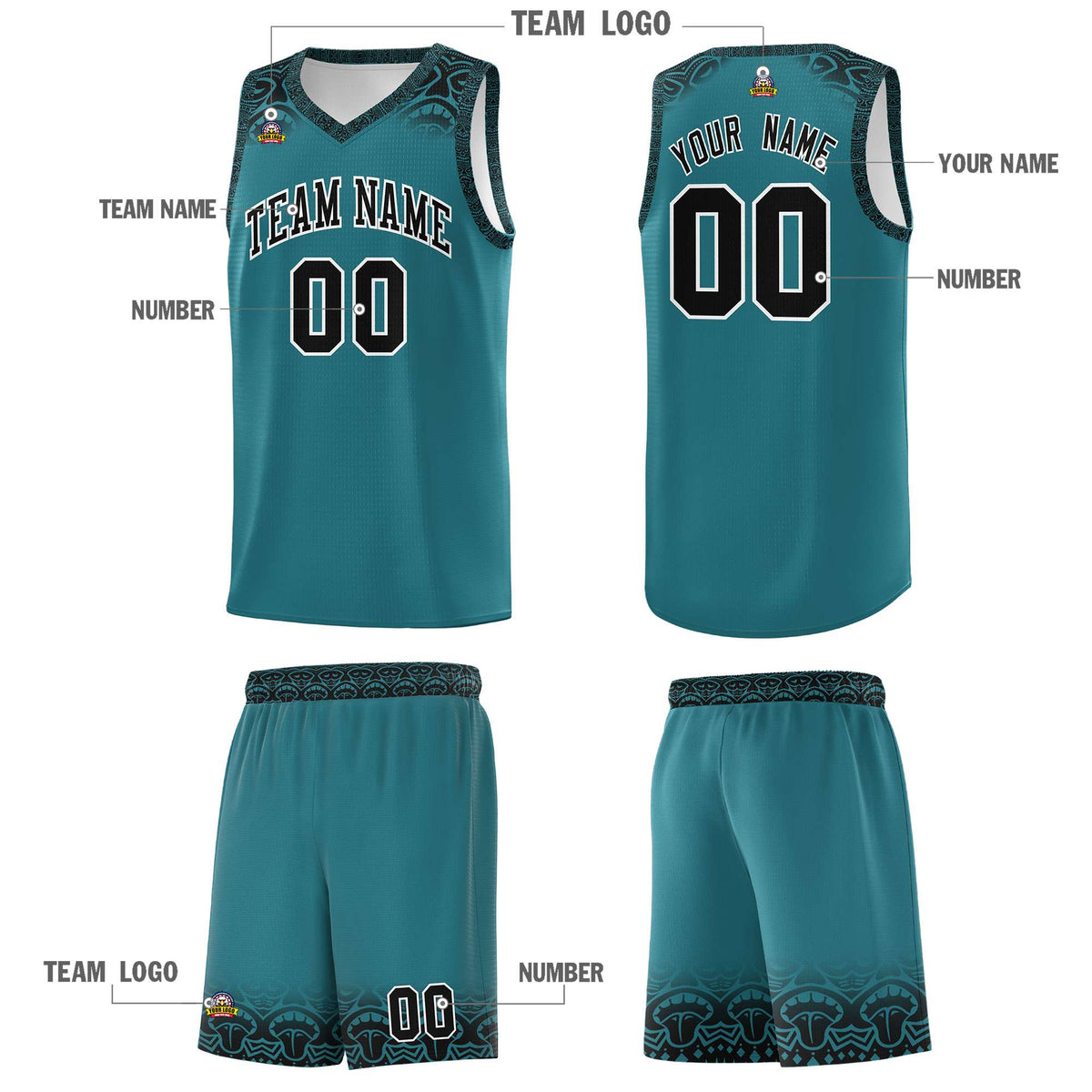 Custom Aqua Black Personalized Indians Print Kits Sports Uniform Basketball Jersey|KXKSHOP