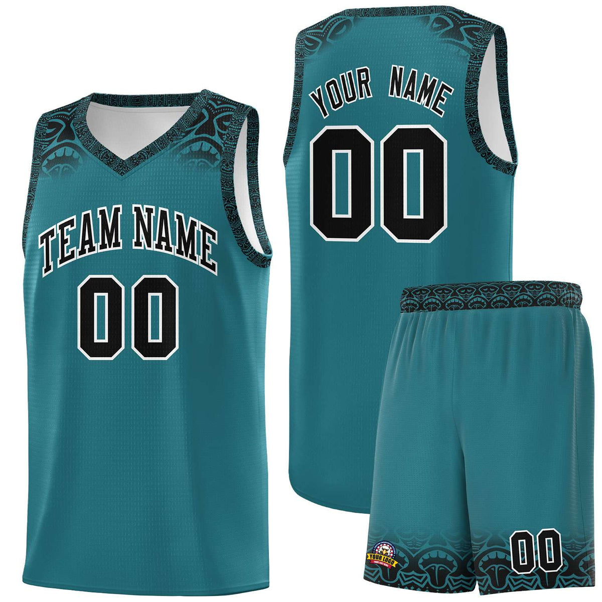 Custom Aqua Black Personalized Indians Print Kits Sports Uniform Basketball Jersey|KXKSHOP