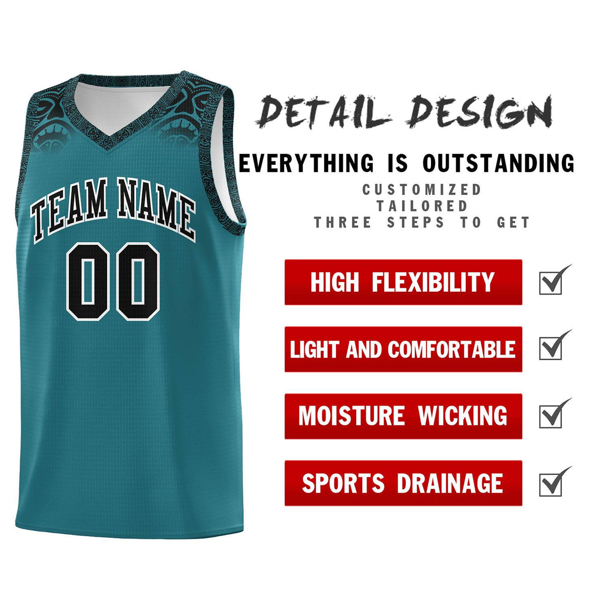 Custom Aqua Black Personalized Indians Print Kits Sports Uniform Basketball Jersey|KXKSHOP