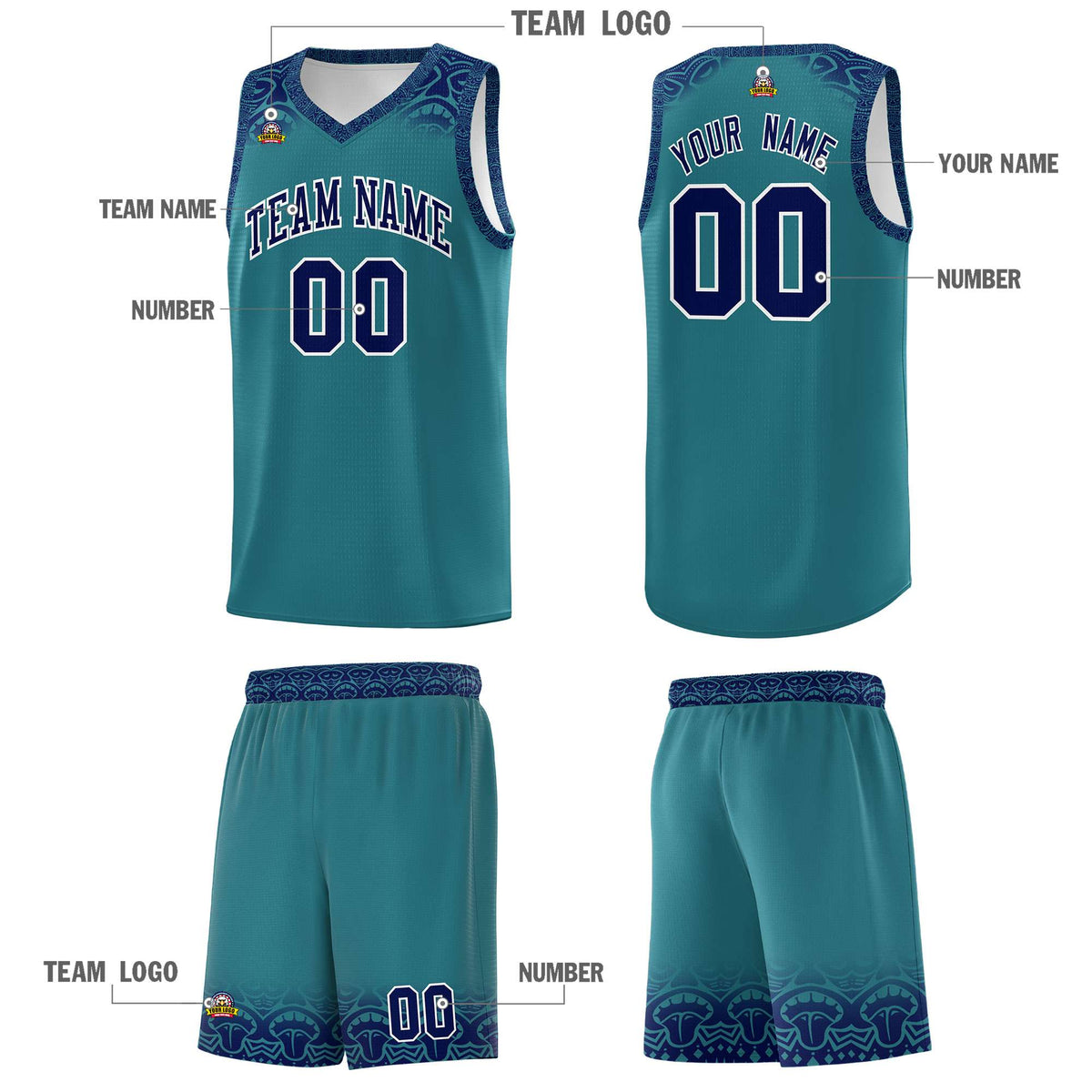 Custom Aqua Royal Personalized Indians Print Kits Sports Uniform Basketball Jersey|KXKSHOP