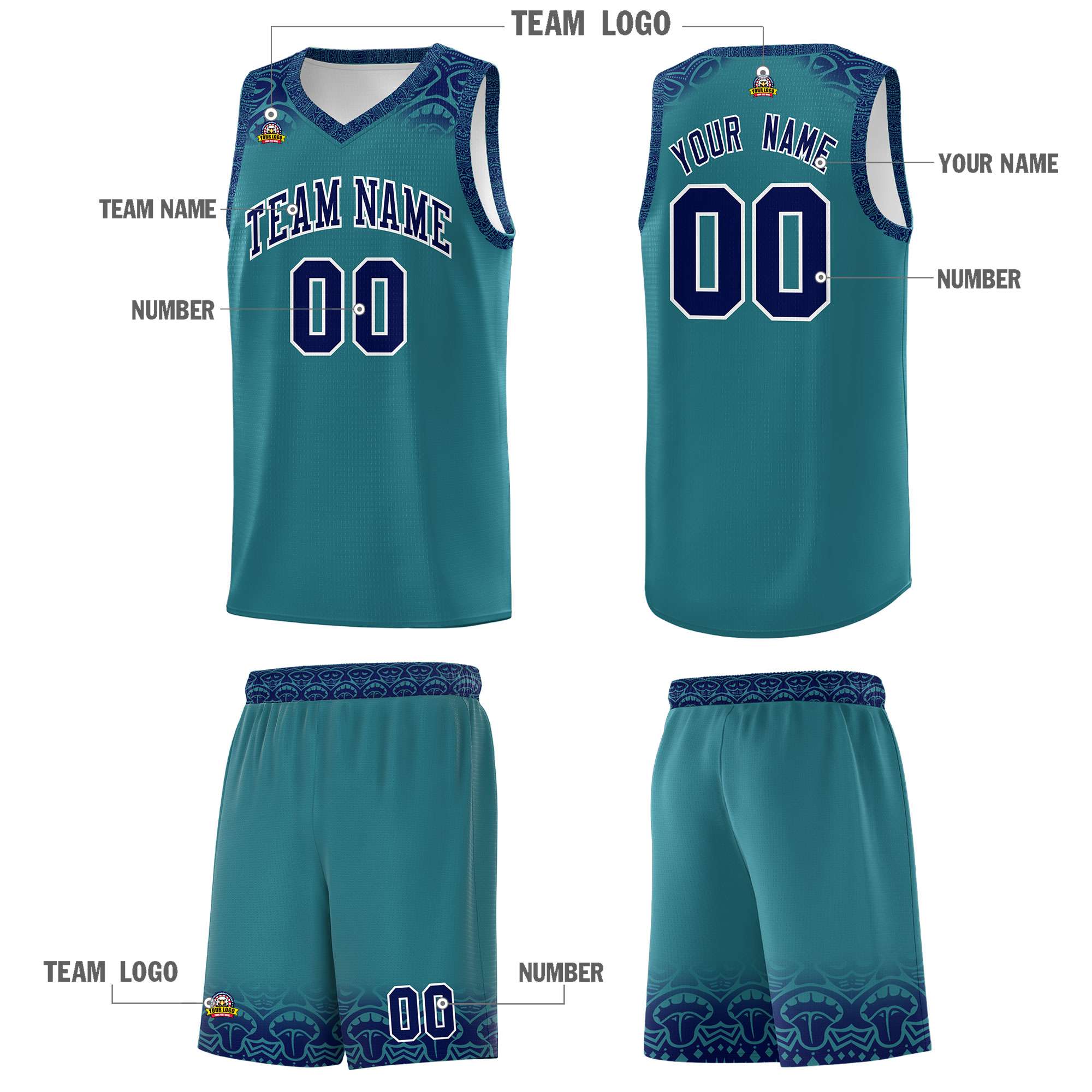 Custom Aqua Royal Personalized Indians Print Kits Sports Uniform Basketball Jersey|KXKSHOP