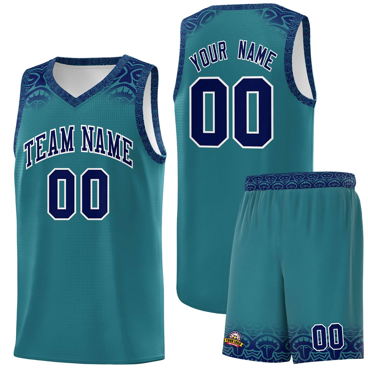 Custom Aqua Royal Personalized Indians Print Kits Sports Uniform Basketball Jersey|KXKSHOP
