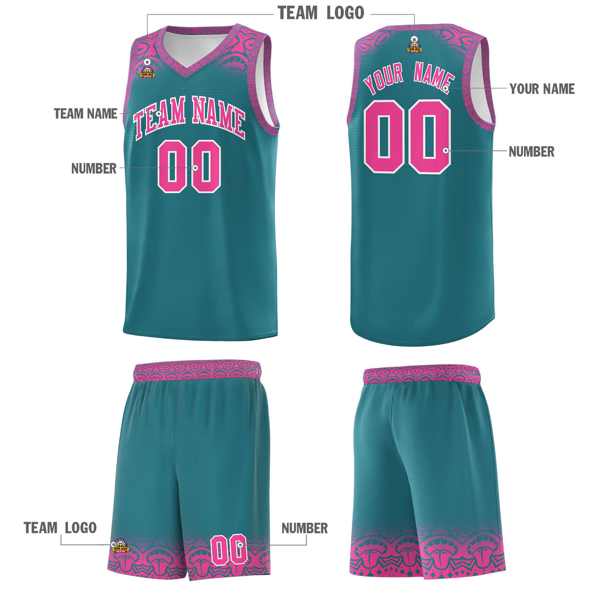 Custom Aqua Pink Personalized Indians Print Kits Sports Uniform Basketball Jersey|KXKSHOP