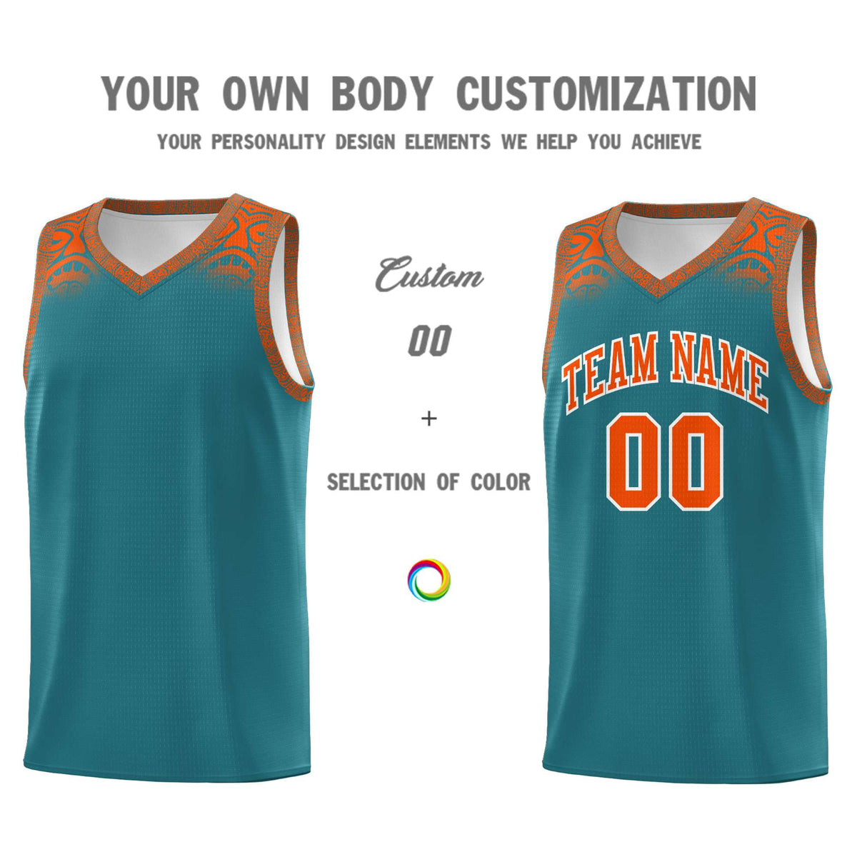Custom Aqua Orange Personalized Indians Print Kits Sports Uniform Basketball Jersey|KXKSHOP