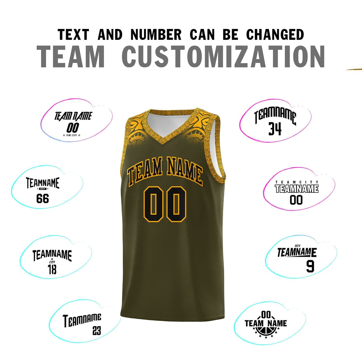 Custom Olive Yellow Personalized Indians Print Kits Sports Uniform Basketball Jersey|KXKSHOP