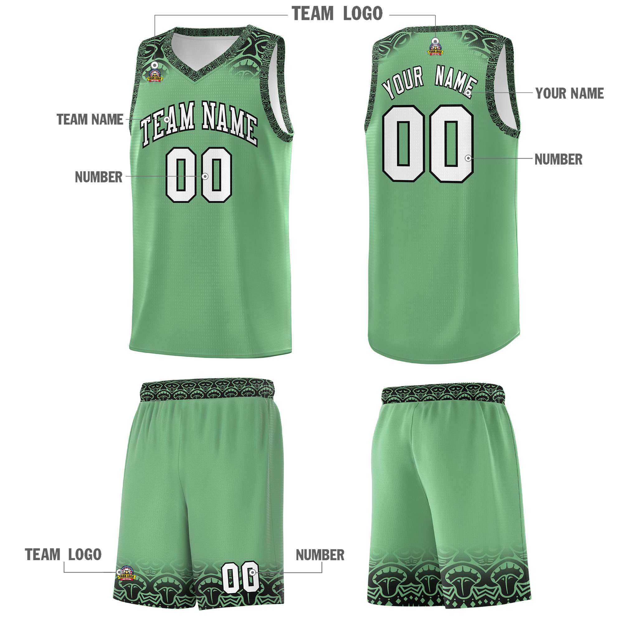 Custom Green Black Personalized Indians Print Kits Sports Uniform Basketball Jersey|KXKSHOP