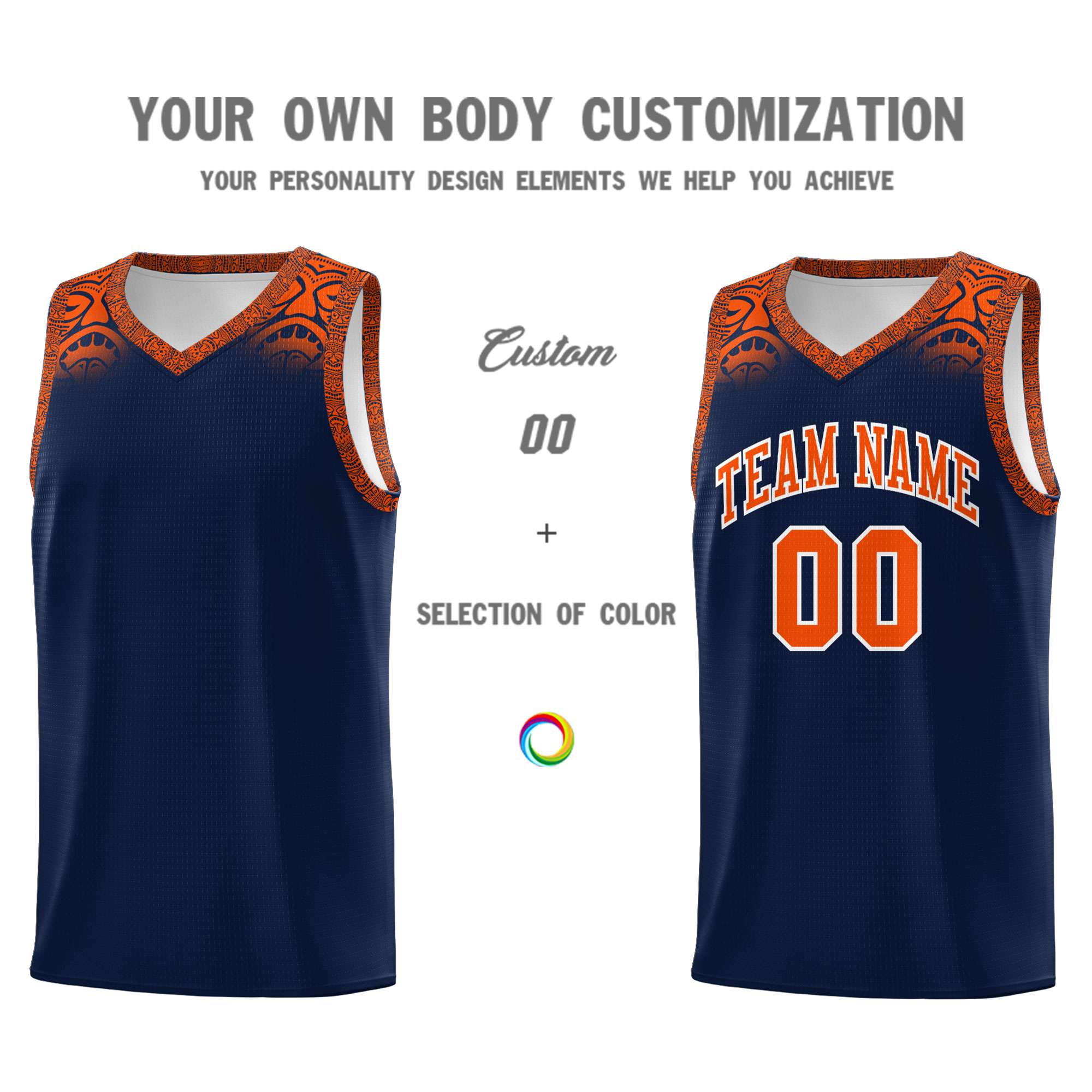 Custom Navy Orange Personalized Indians Print Kits Sports Uniform Basketball Jersey|KXKSHOP