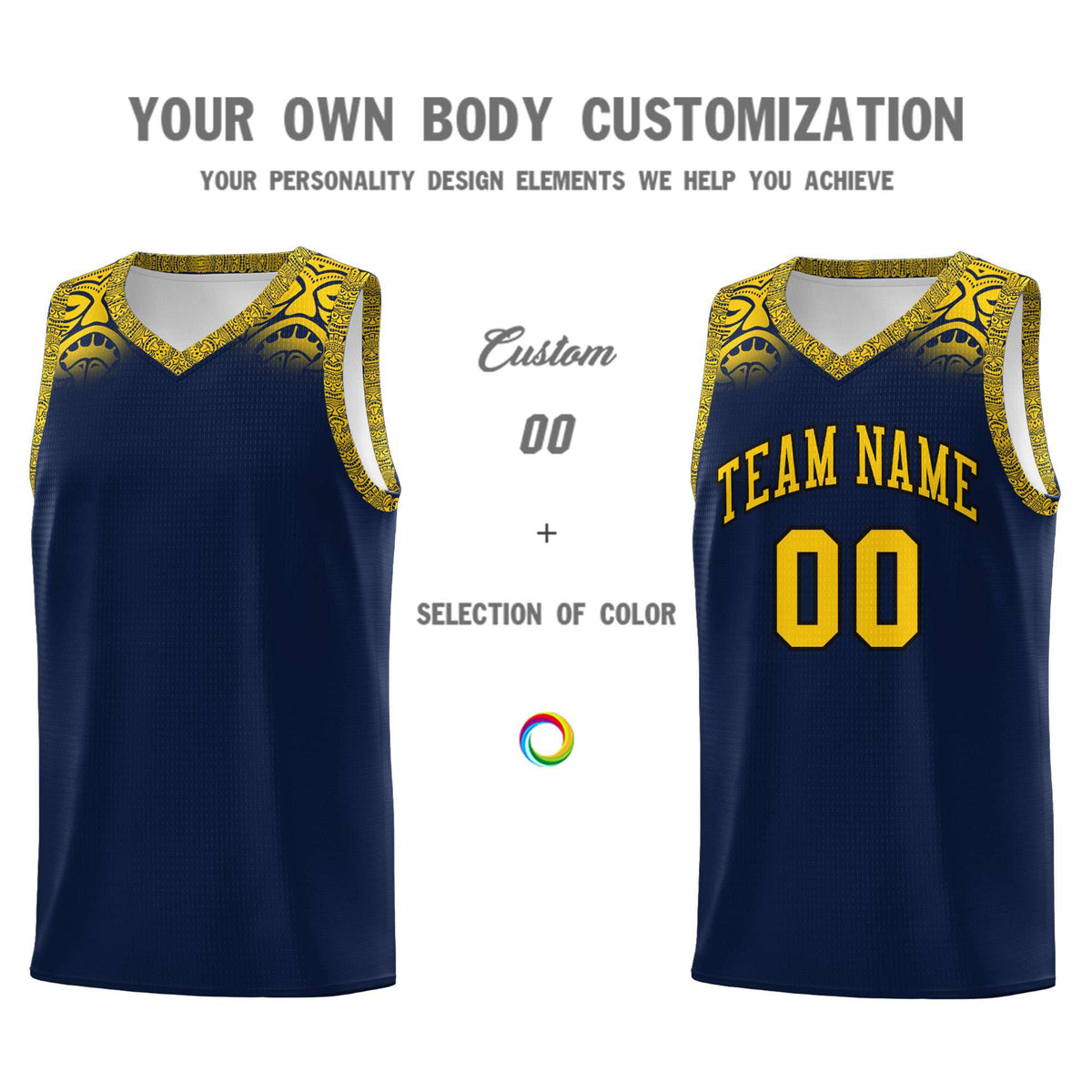 Custom Navy Gold Personalized Indians Print Kits Sports Uniform Basketball Jersey|KXKSHOP