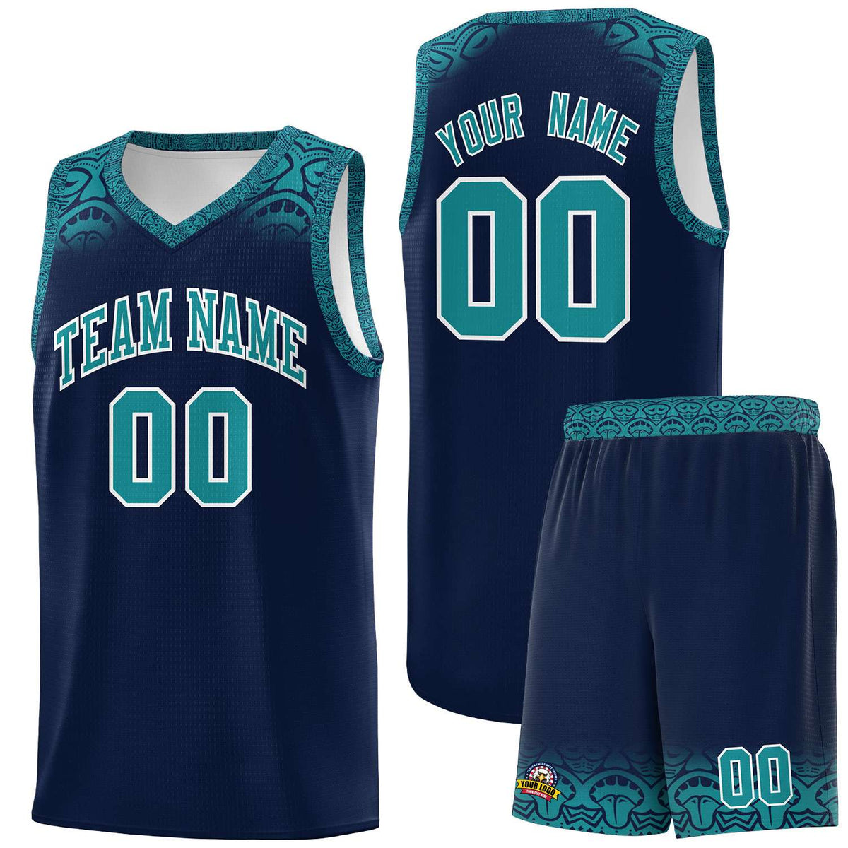 Custom Navy Aqua Personalized Indians Print Kits Sports Uniform Basketball Jersey|KXKSHOP