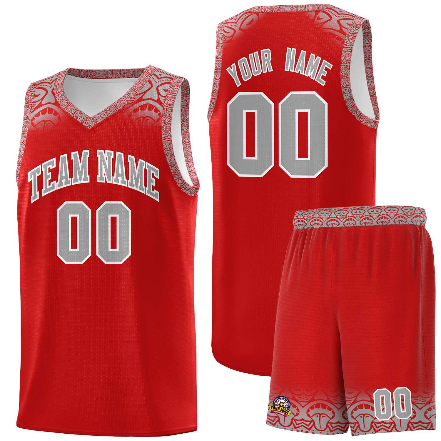 Custom Red Gray Personalized Indians Print Kits Sports Uniform Basketball Jersey|KXKSHOP