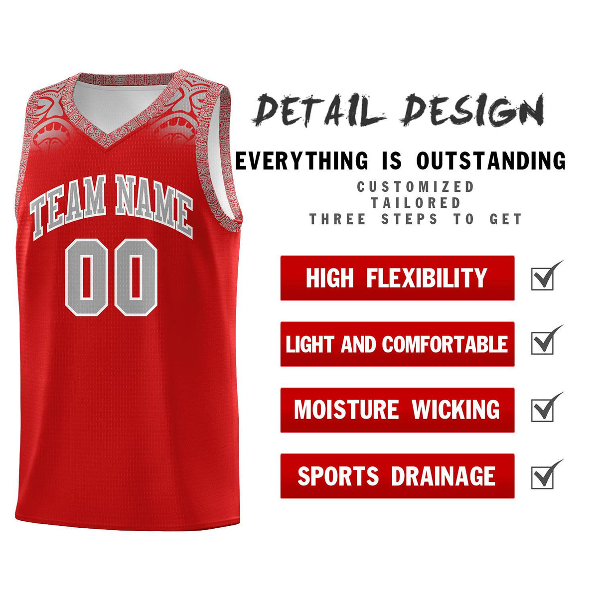 Custom Red Gray Personalized Indians Print Kits Sports Uniform Basketball Jersey|KXKSHOP