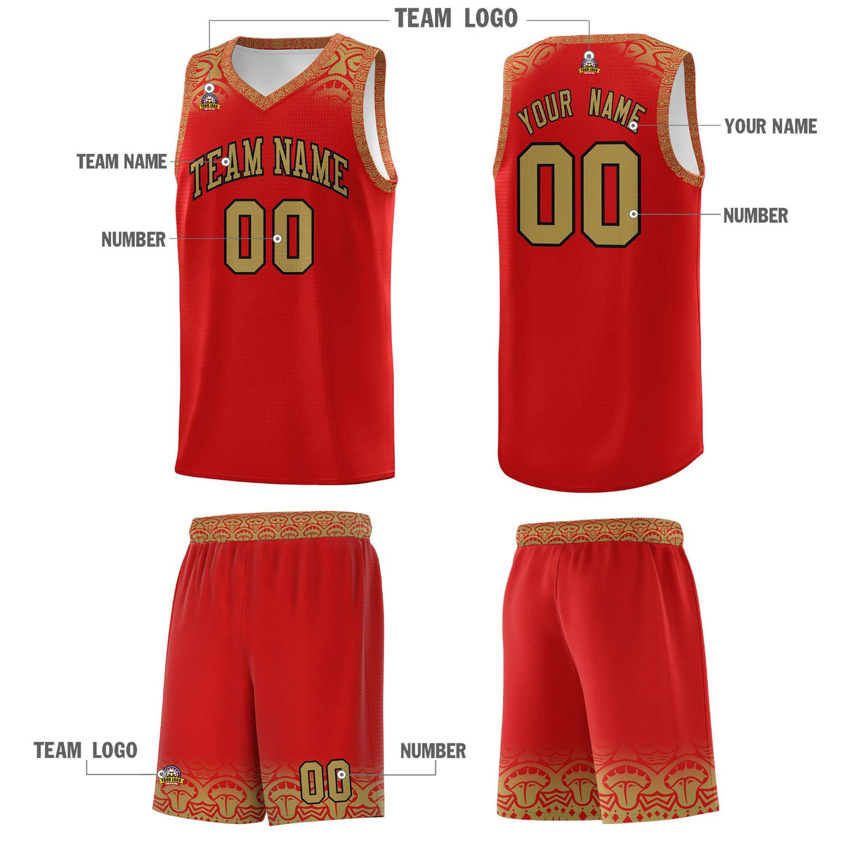 Custom Red Desert Yellow Personalized Indians Print Kits Sports Uniform Basketball Jersey|KXKSHOP