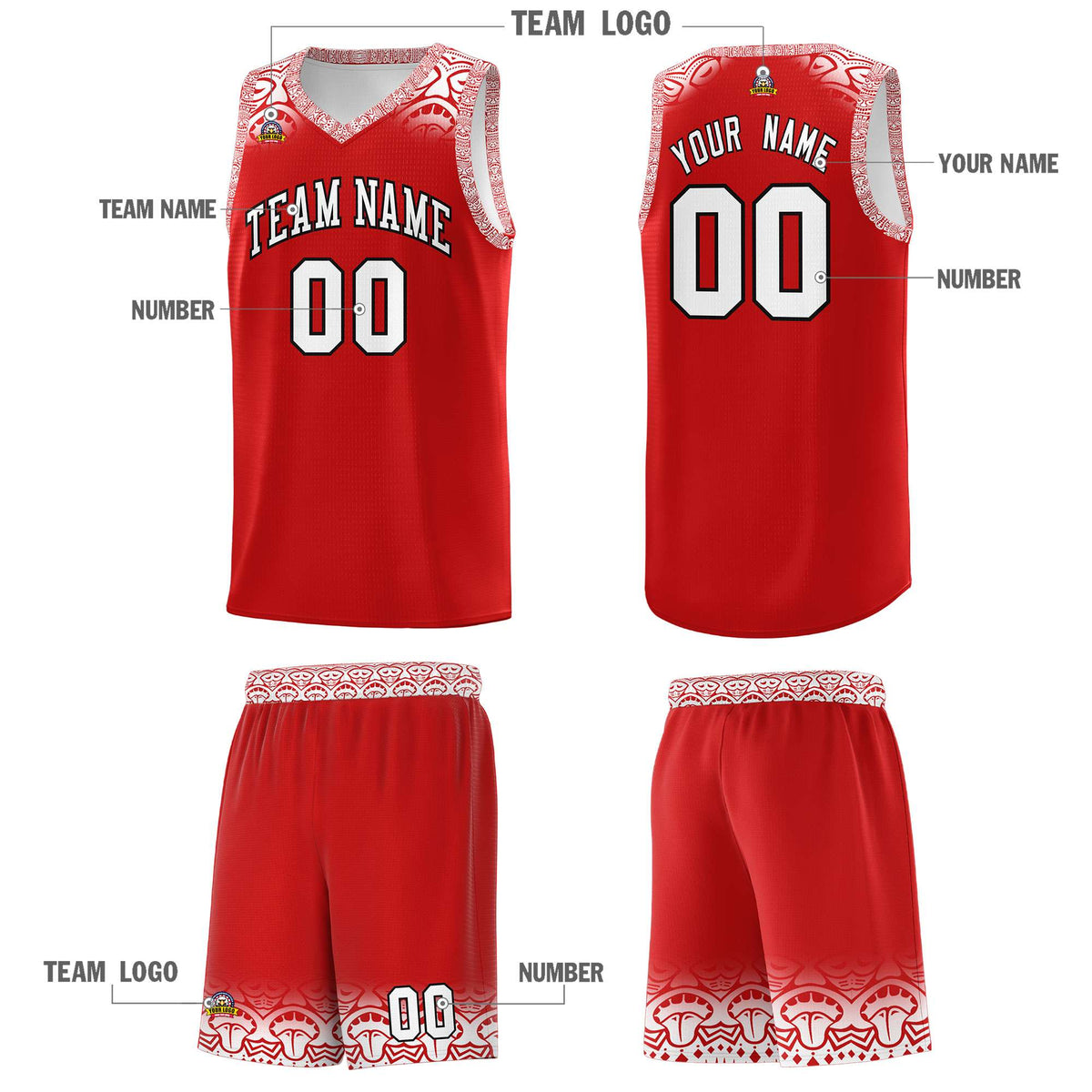 Custom Red White Personalized Indians Print Kits Sports Uniform Basketball Jersey|KXKSHOP