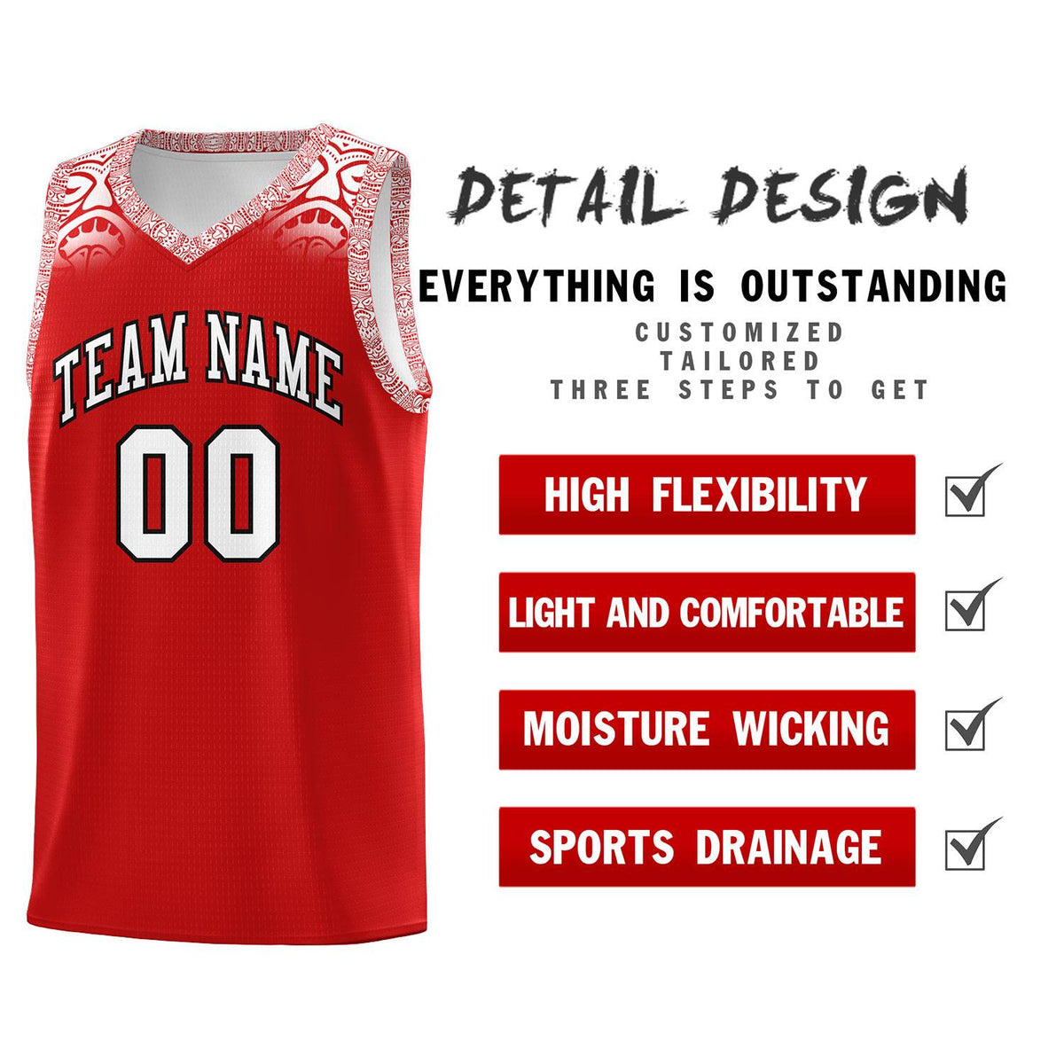 Custom Red White Personalized Indians Print Kits Sports Uniform Basketball Jersey|KXKSHOP