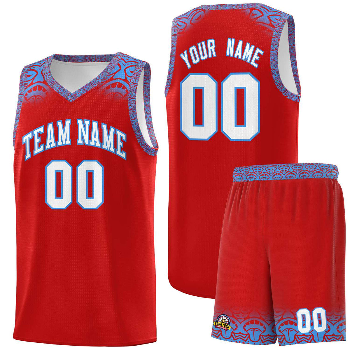 Custom Red Powder Blue Personalized Indians Print Kits Sports Uniform Basketball Jersey|KXKSHOP