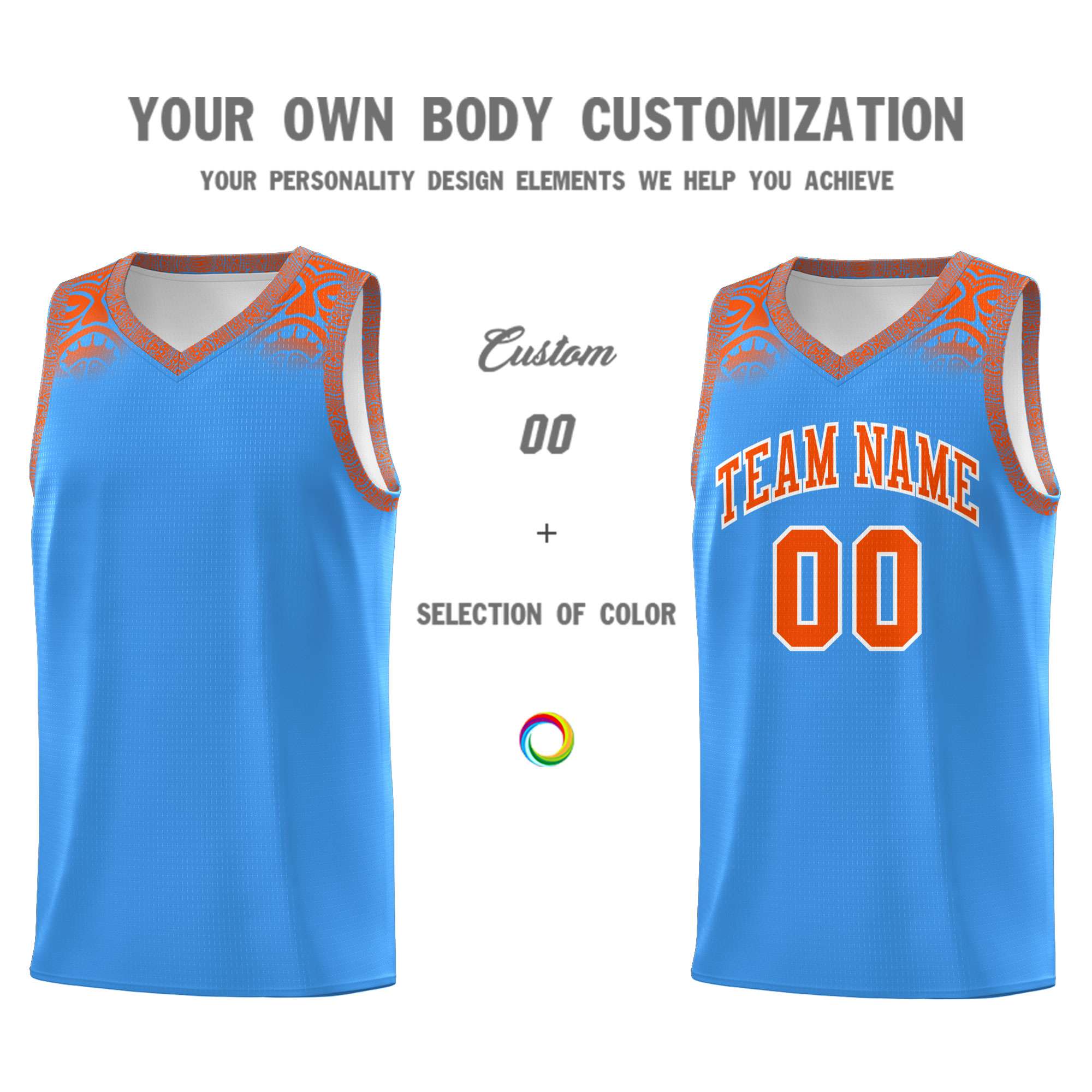 Custom Powder Blue Orange Personalized Indians Print Kits Sports Uniform Basketball Jersey|KXKSHOP
