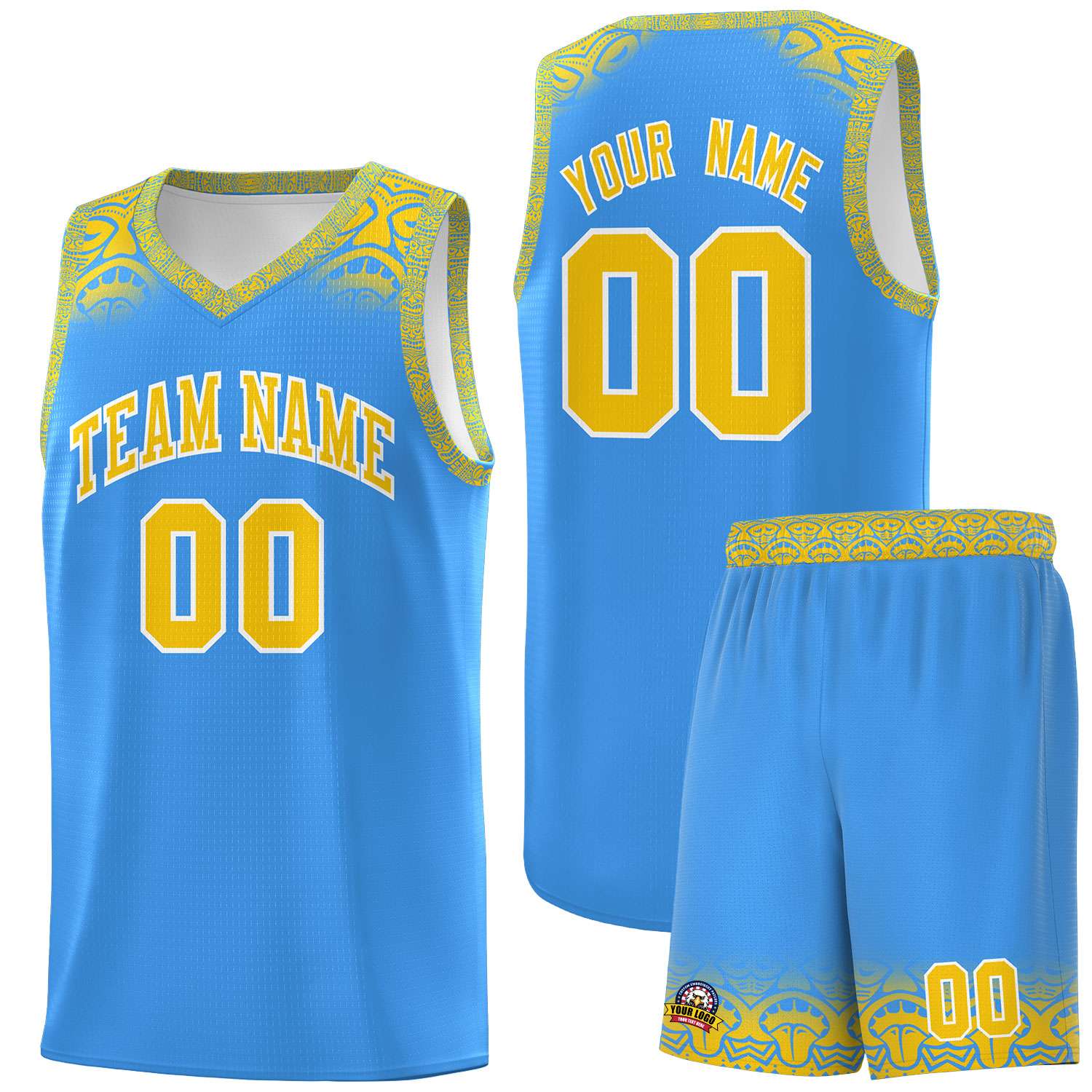 Custom Powder Blue Gold Personalized Indians Print Kits Sports Uniform Basketball Jersey|KXKSHOP