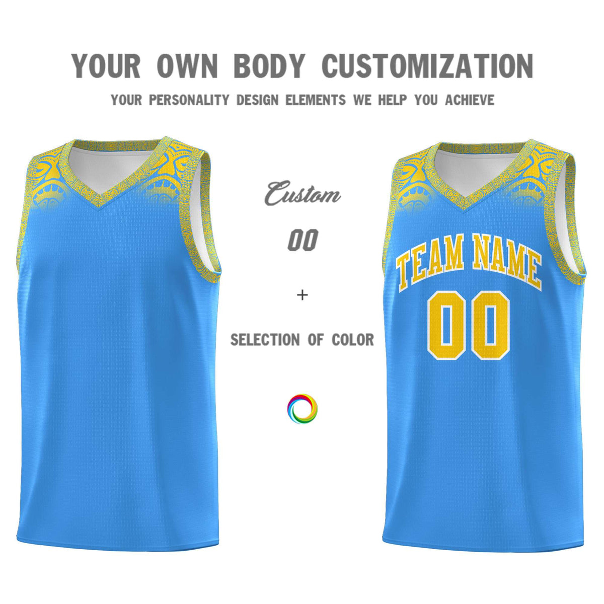 Custom Powder Blue Gold Personalized Indians Print Kits Sports Uniform Basketball Jersey|KXKSHOP