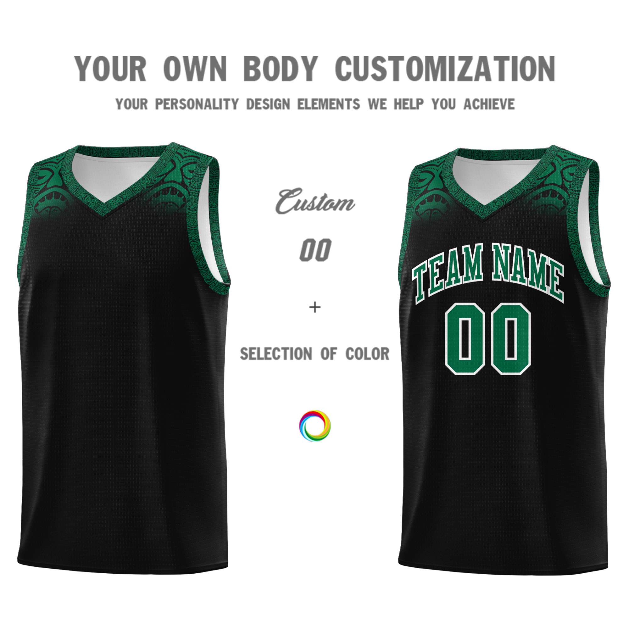 Custom Black Kelly Green Personalized Indians Print Kits Sports Uniform Basketball Jersey|KXKSHOP