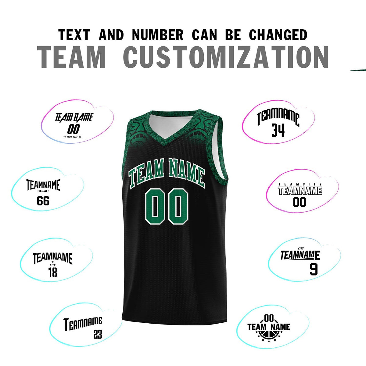 Custom Black Kelly Green Personalized Indians Print Kits Sports Uniform Basketball Jersey|KXKSHOP