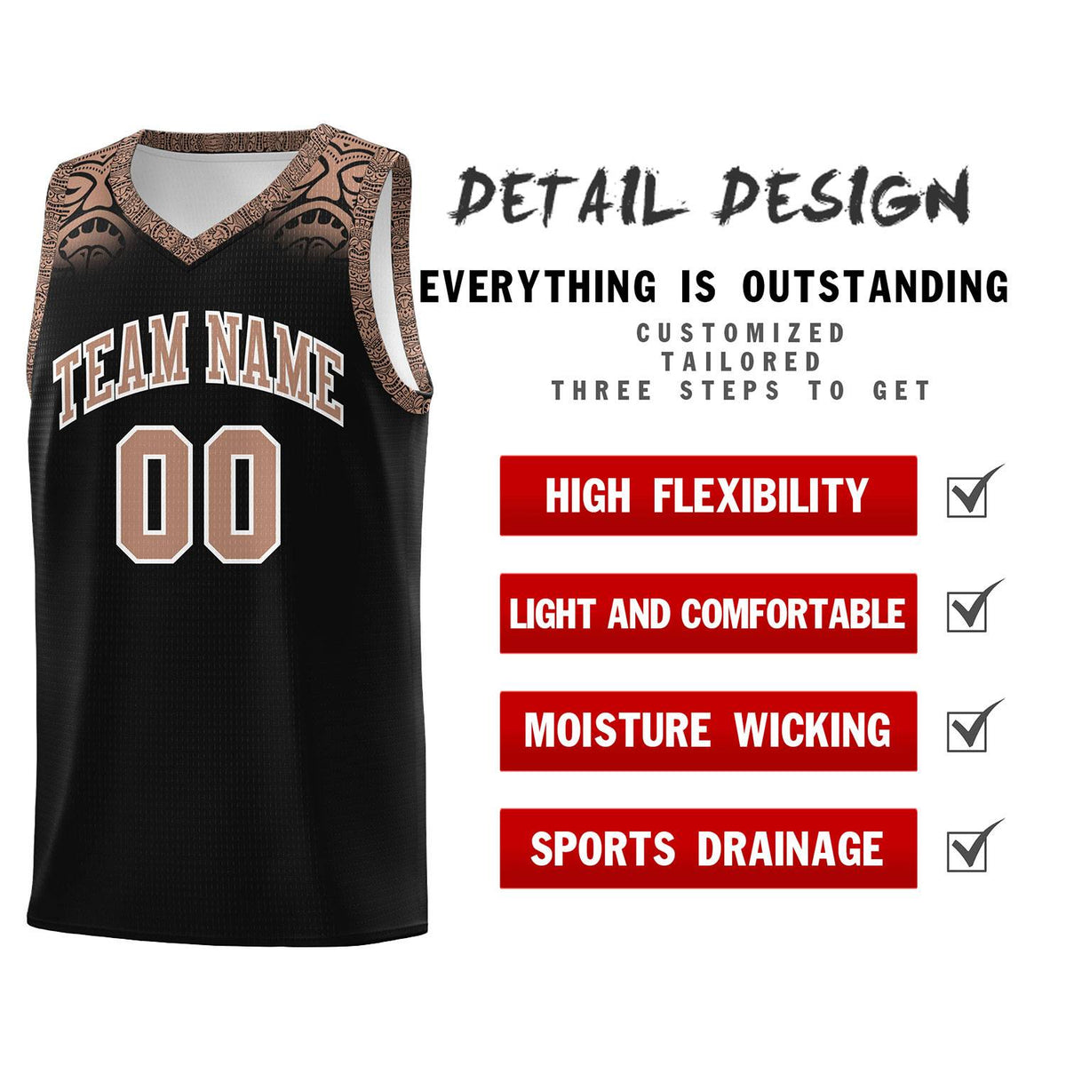 Custom Black Teabrown Personalized Indians Print Kits Sports Uniform Basketball Jersey|KXKSHOP