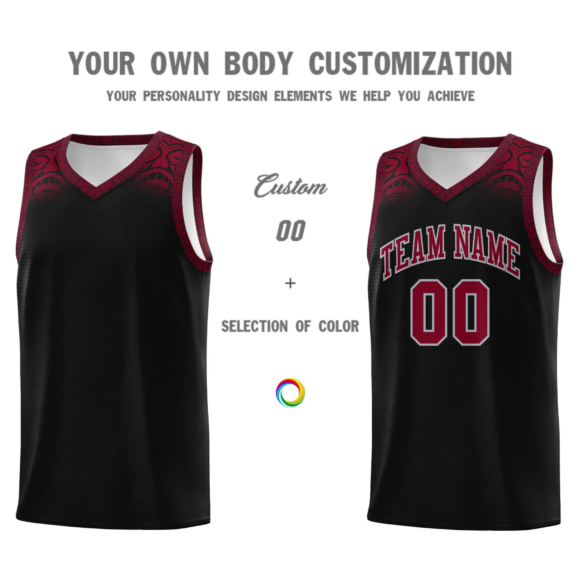 Custom Black Crimson Personalized Indians Print Kits Sports Uniform Basketball Jersey|KXKSHOP