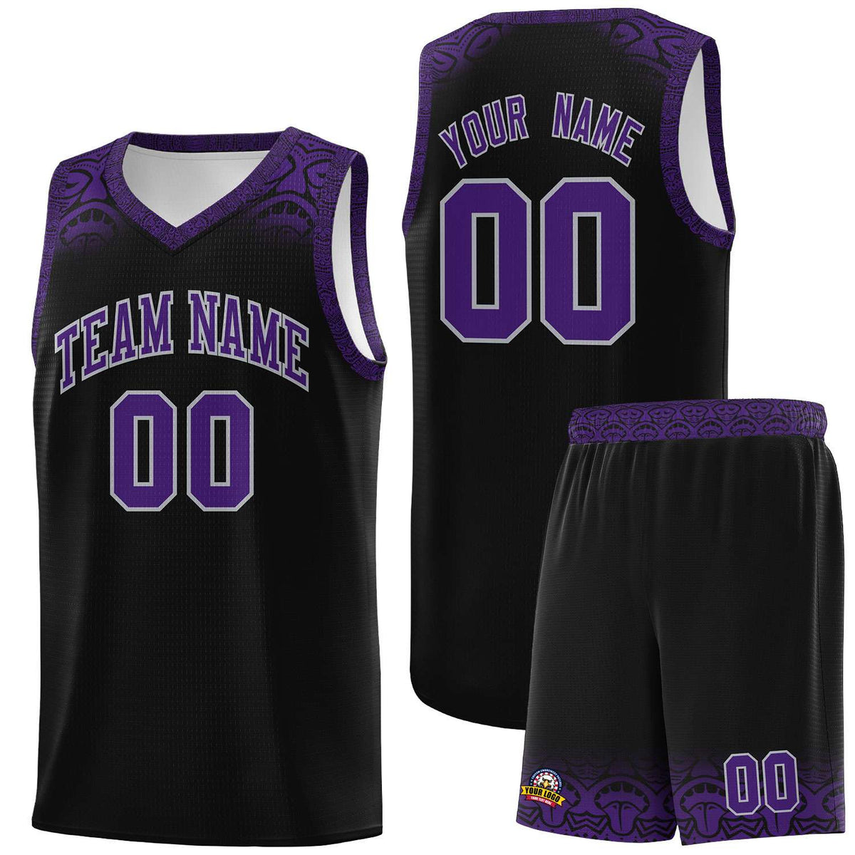 Custom Black Purple Personalized Indians Print Kits Sports Uniform Basketball Jersey|KXKSHOP