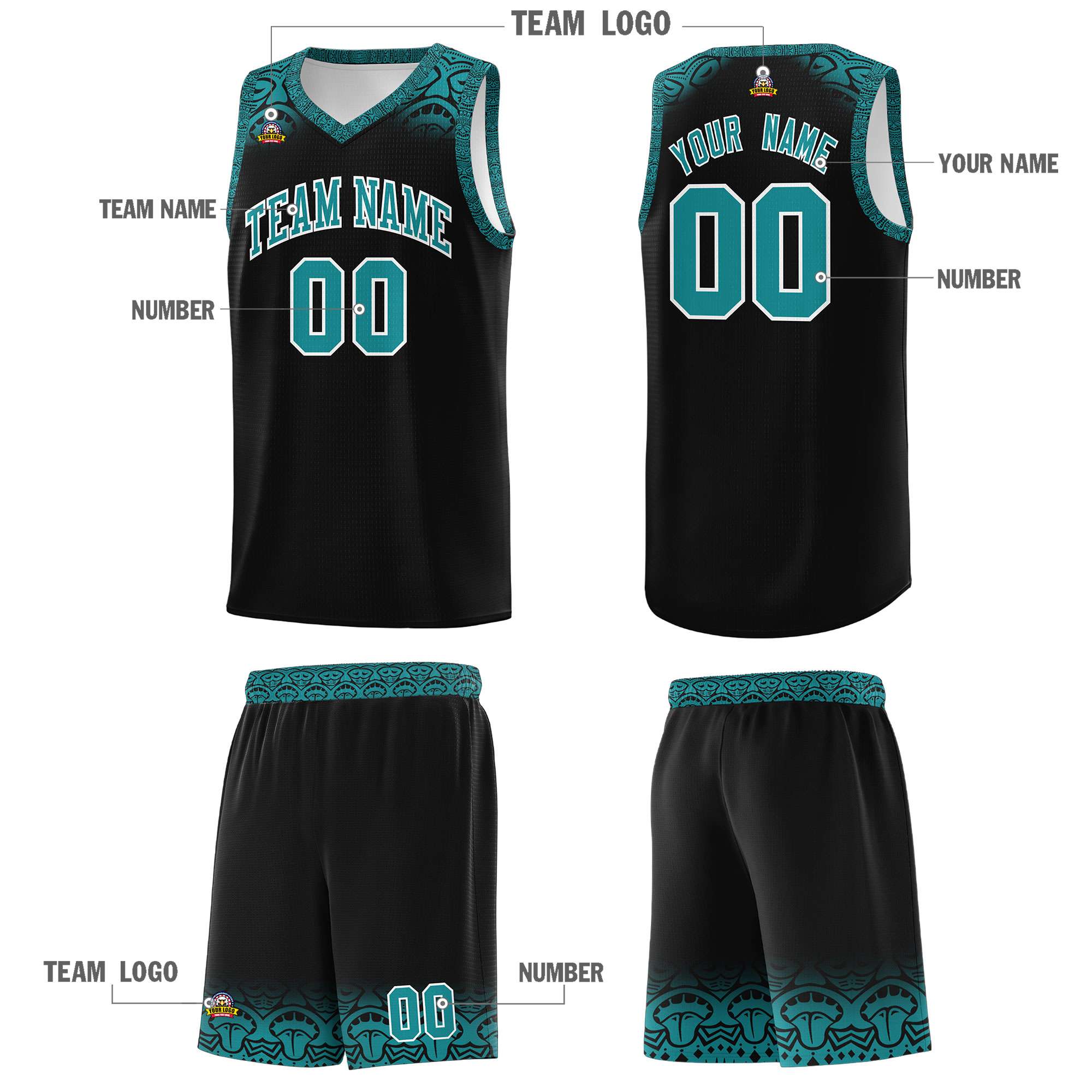 Custom Black Aqua Personalized Indians Print Kits Sports Uniform Basketball Jersey|KXKSHOP