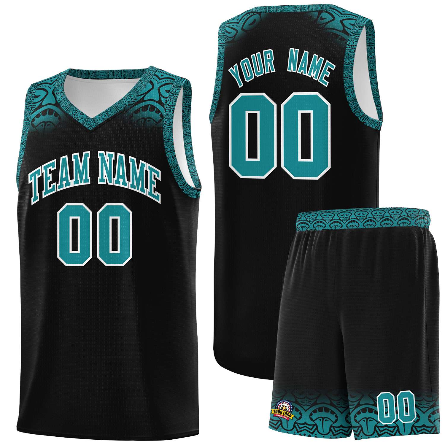 Custom Black Aqua Personalized Indians Print Kits Sports Uniform Basketball Jersey|KXKSHOP