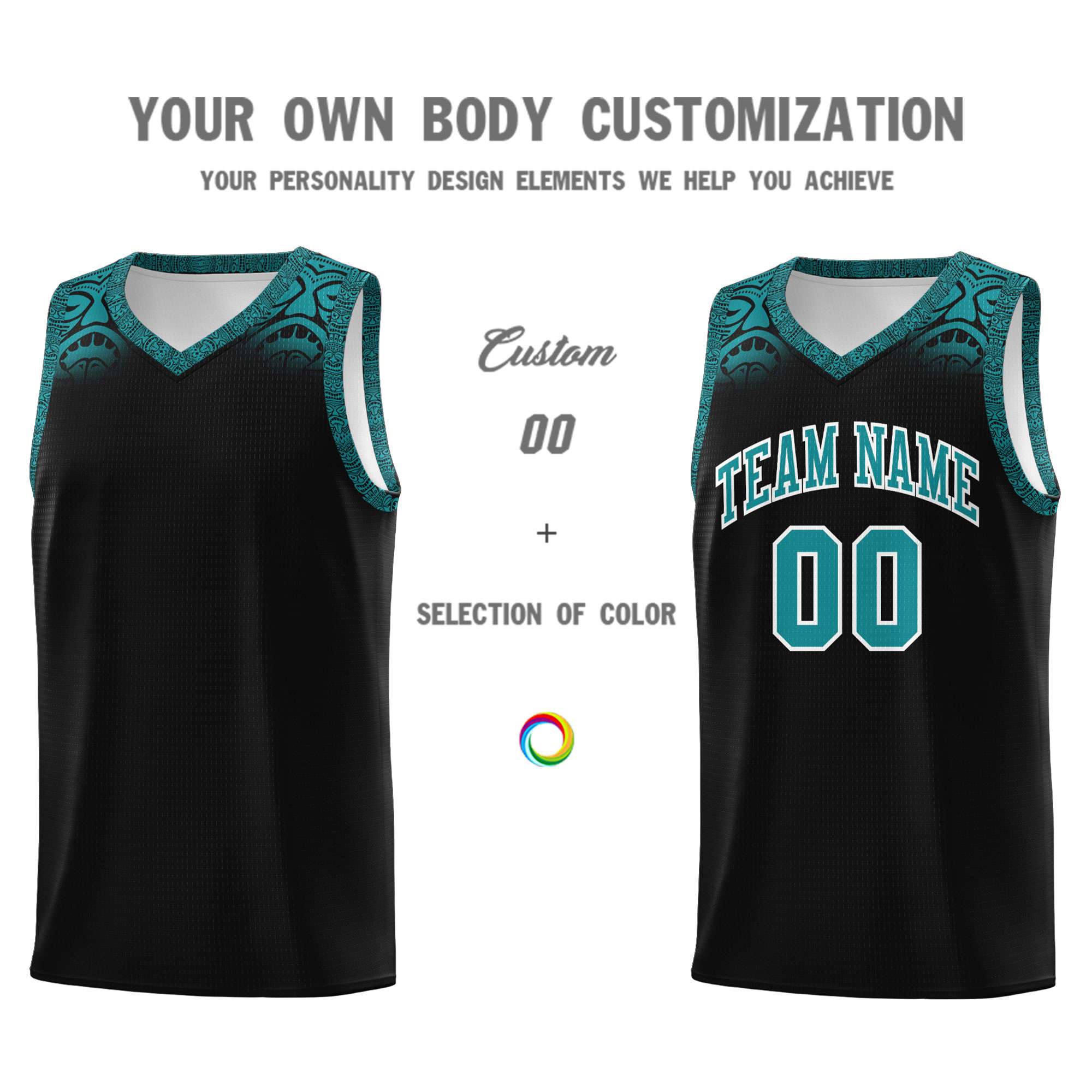 Custom Black Aqua Personalized Indians Print Kits Sports Uniform Basketball Jersey|KXKSHOP