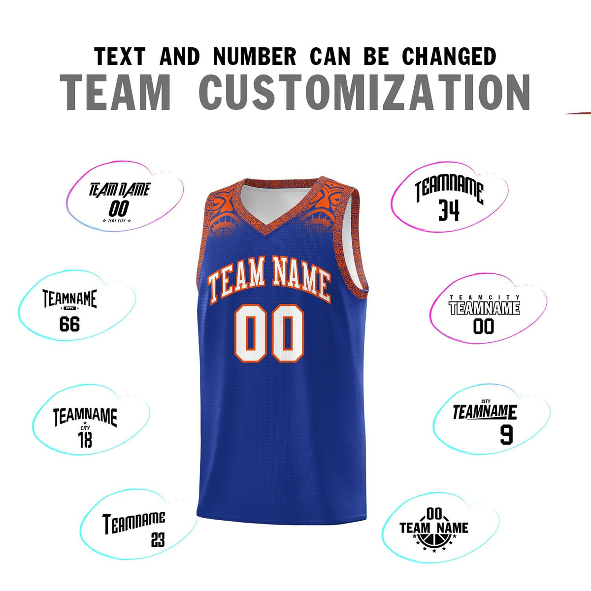 Custom Royal Orange Personalized Indians Print Kits Sports Uniform Basketball Jersey|KXKSHOP