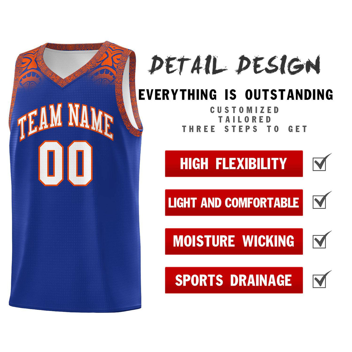 Custom Royal Orange Personalized Indians Print Kits Sports Uniform Basketball Jersey|KXKSHOP