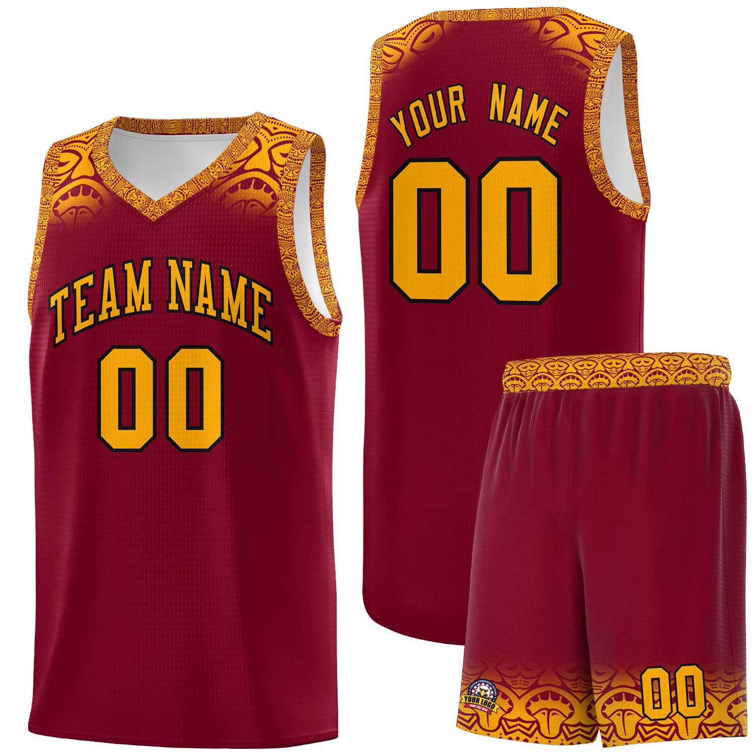Custom Crimson Yellow Personalized Indians Print Kits Sports Uniform Basketball Jersey|KXKSHOP