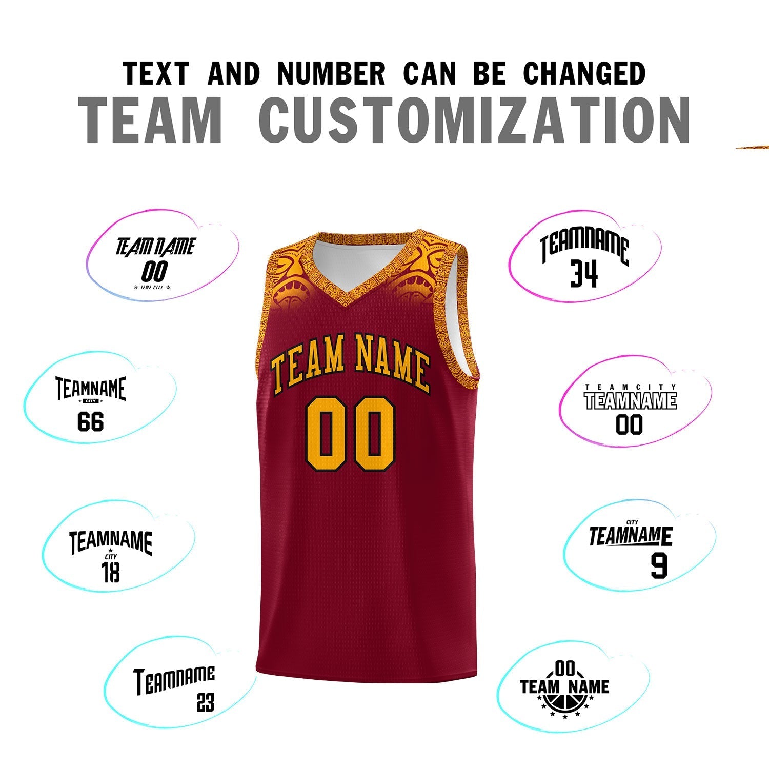 Custom Crimson Yellow Personalized Indians Print Kits Sports Uniform Basketball Jersey|KXKSHOP