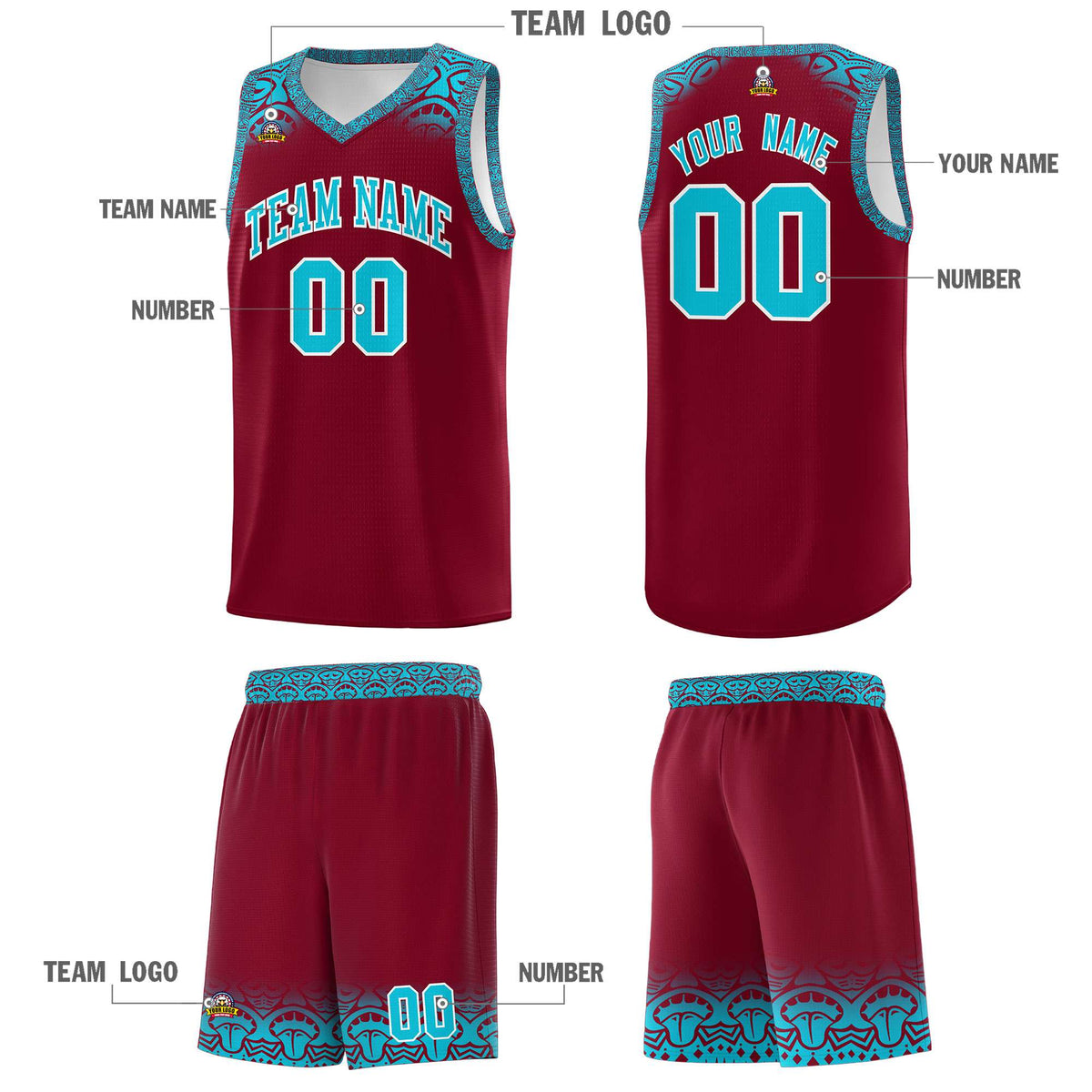 Custom Crimson Sky Blue Personalized Indians Print Kits Sports Uniform Basketball Jersey|KXKSHOP