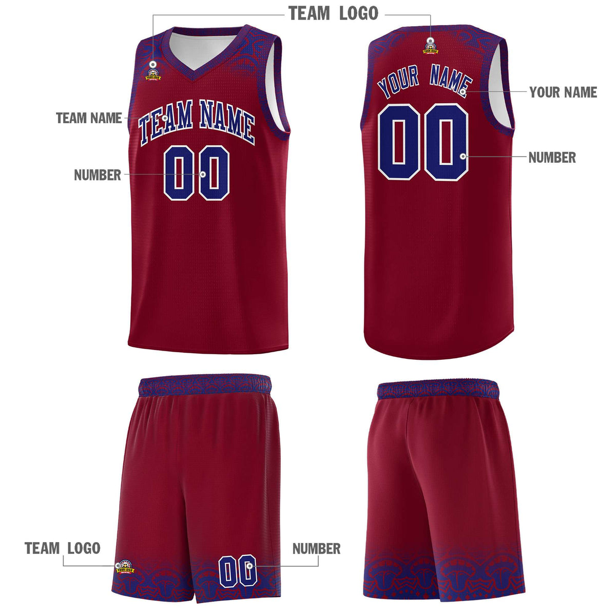 Custom Crimson Royal Personalized Indians Print Kits Sports Uniform Basketball Jersey|KXKSHOP