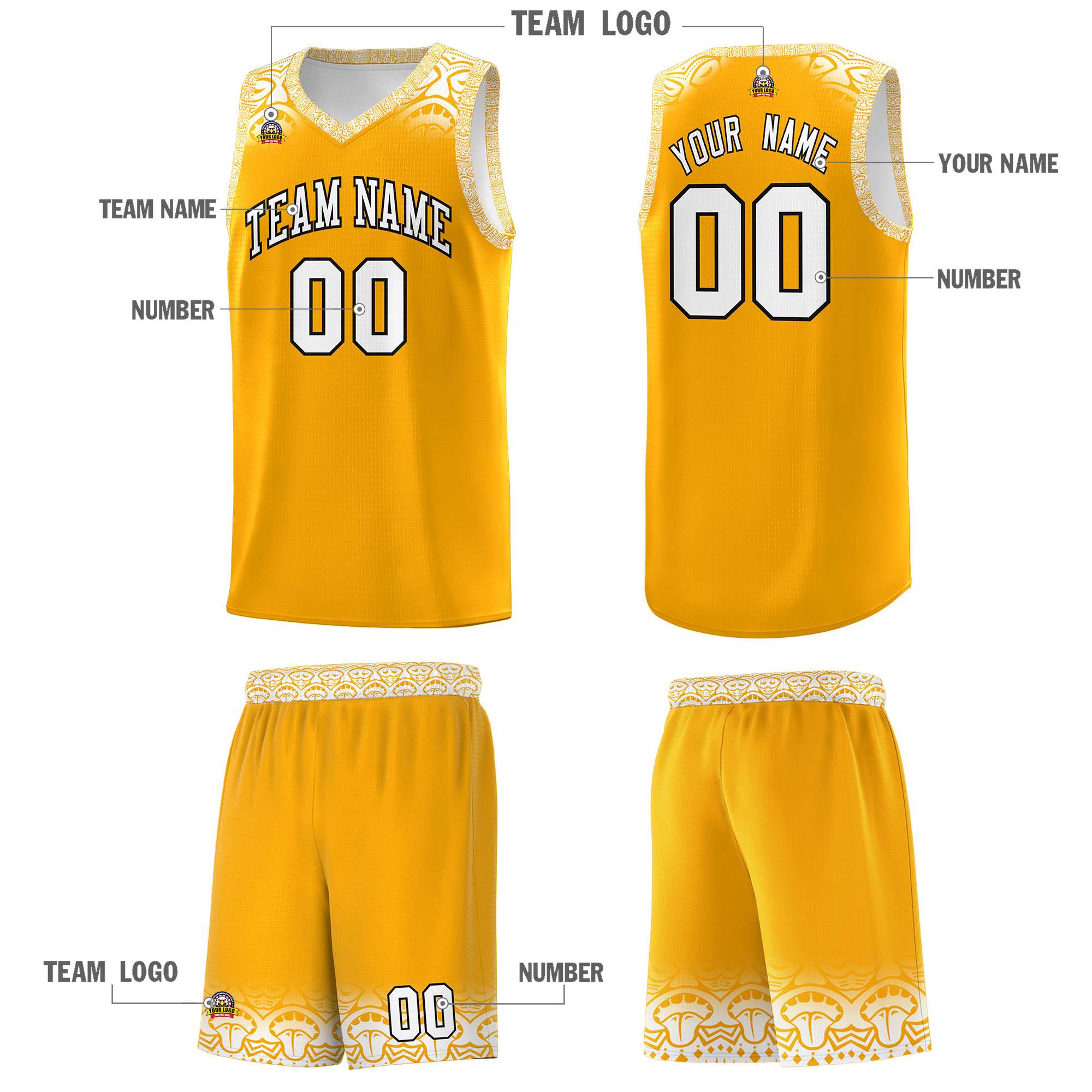 Custom Yellow White Personalized Indians Print Kits Sports Uniform Basketball Jersey|KXKSHOP