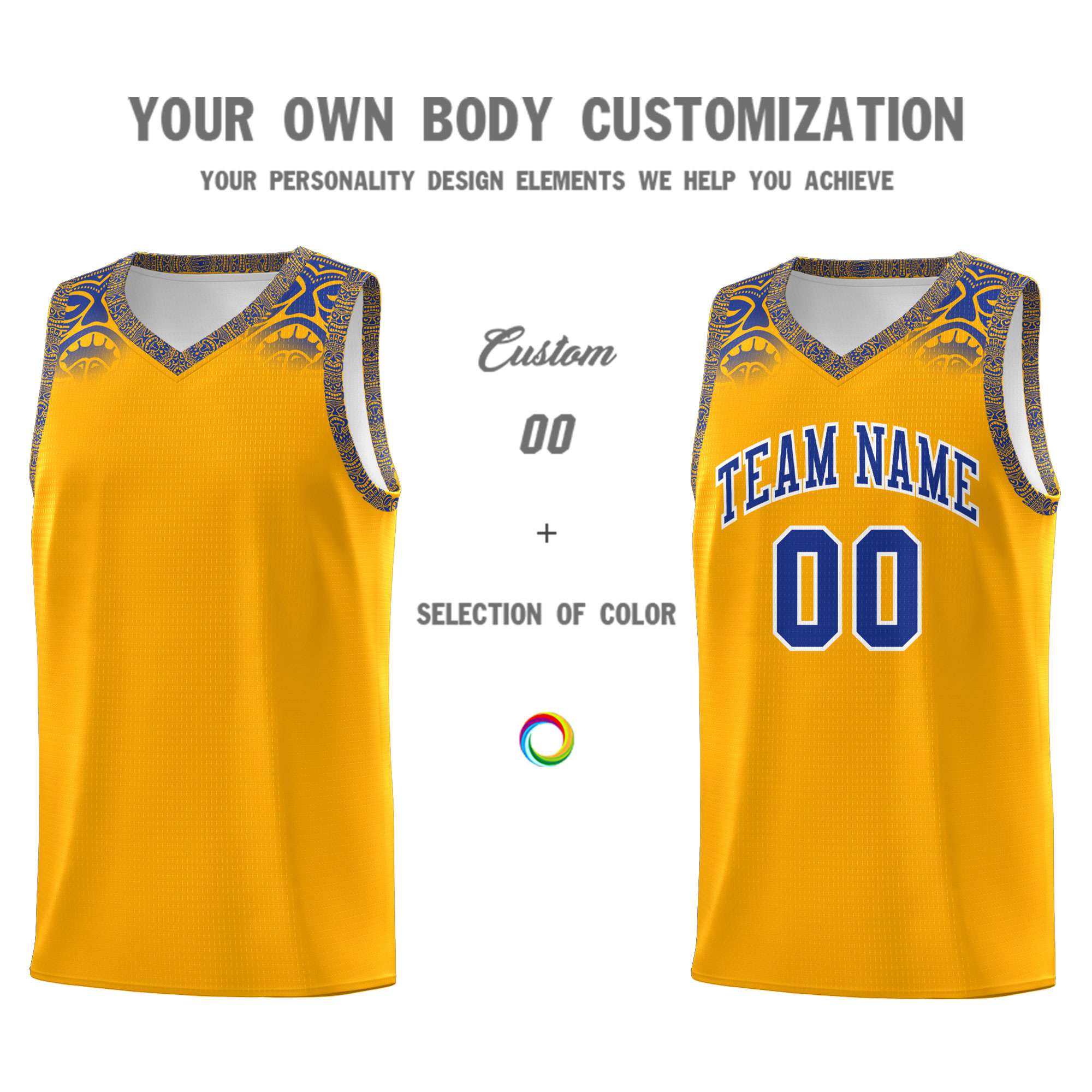 Custom Yellow Royal Personalized Indians Print Kits Sports Uniform Basketball Jersey|KXKSHOP
