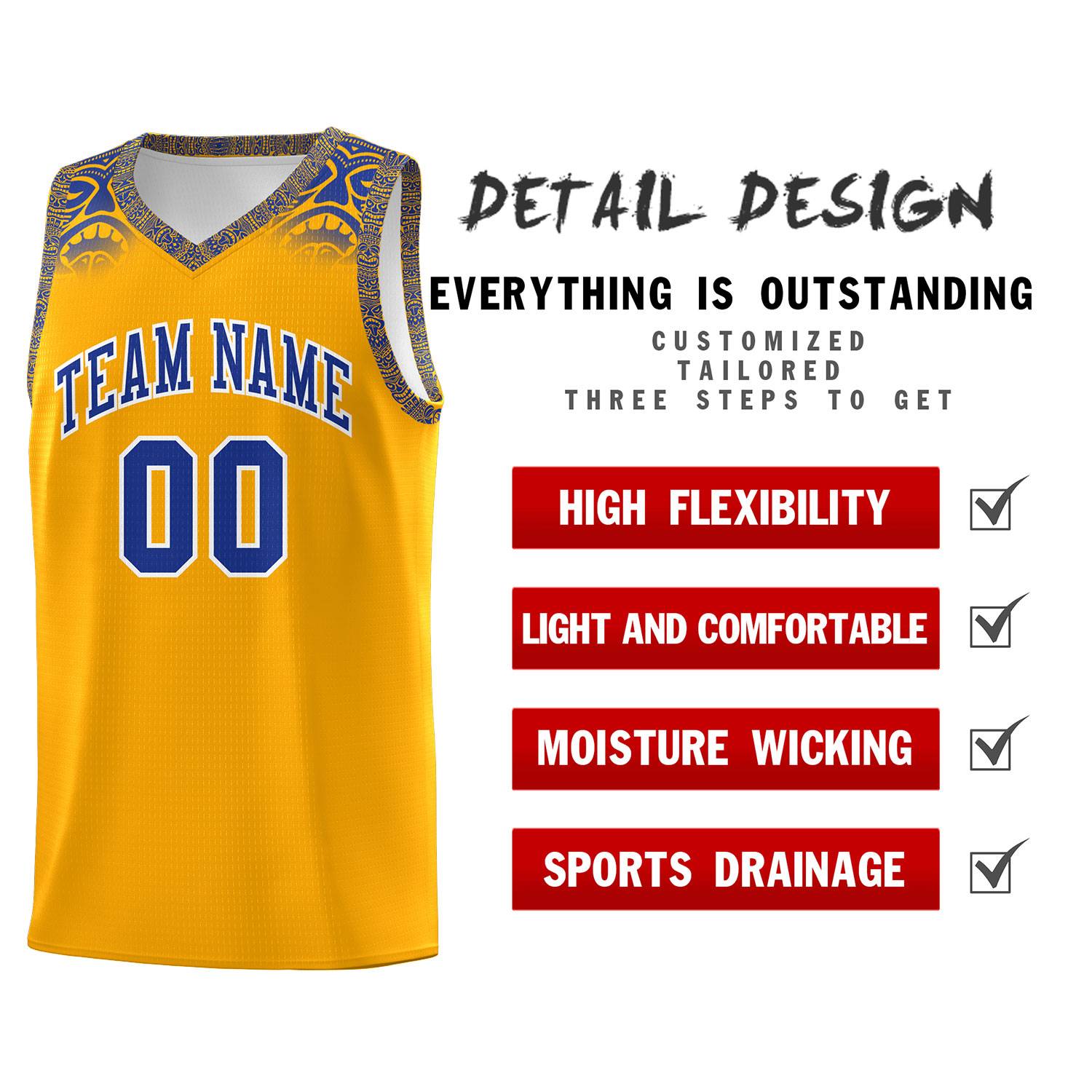 Custom Yellow Royal Personalized Indians Print Kits Sports Uniform Basketball Jersey|KXKSHOP