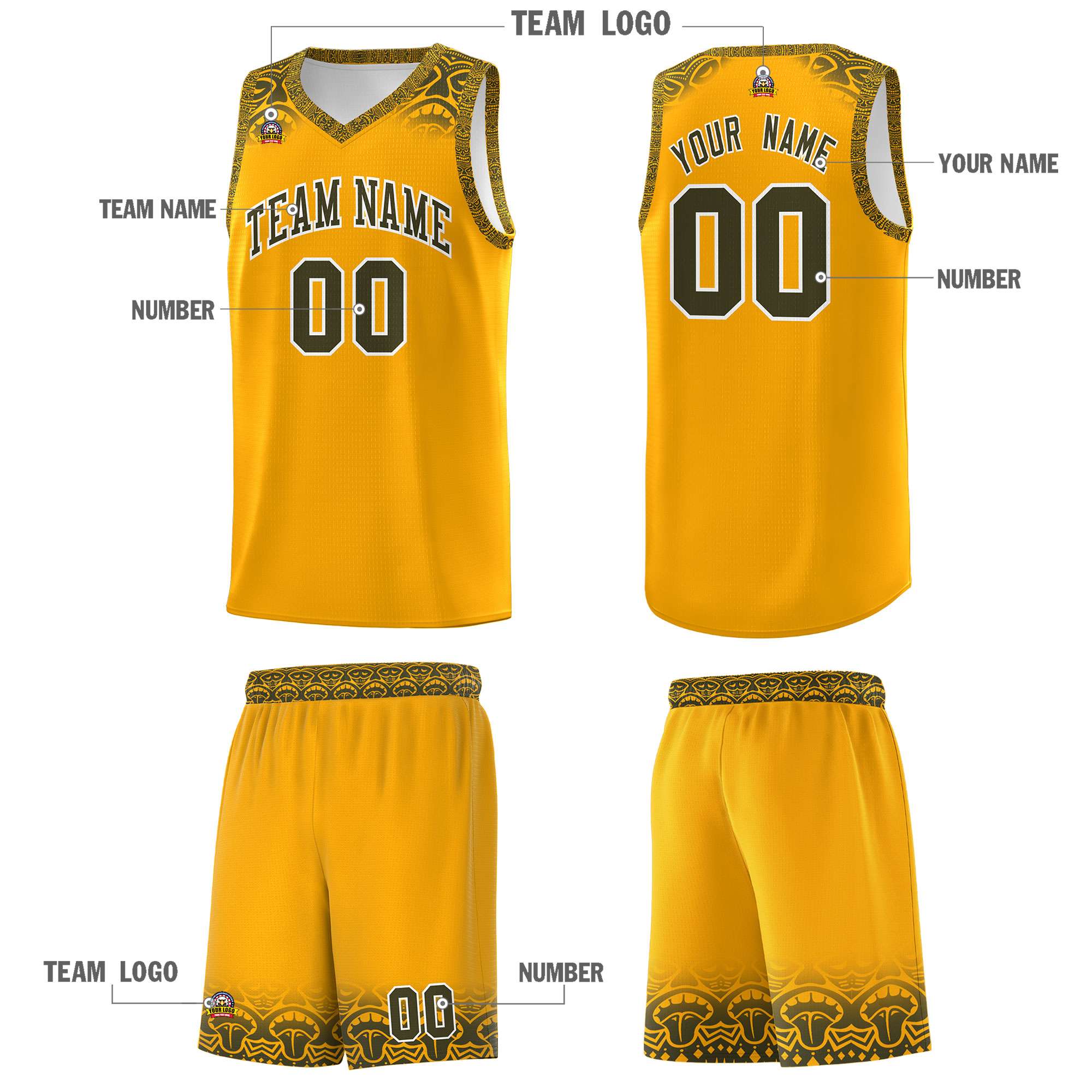 Custom Yellow Olive Personalized Indians Print Kits Sports Uniform Basketball Jersey|KXKSHOP