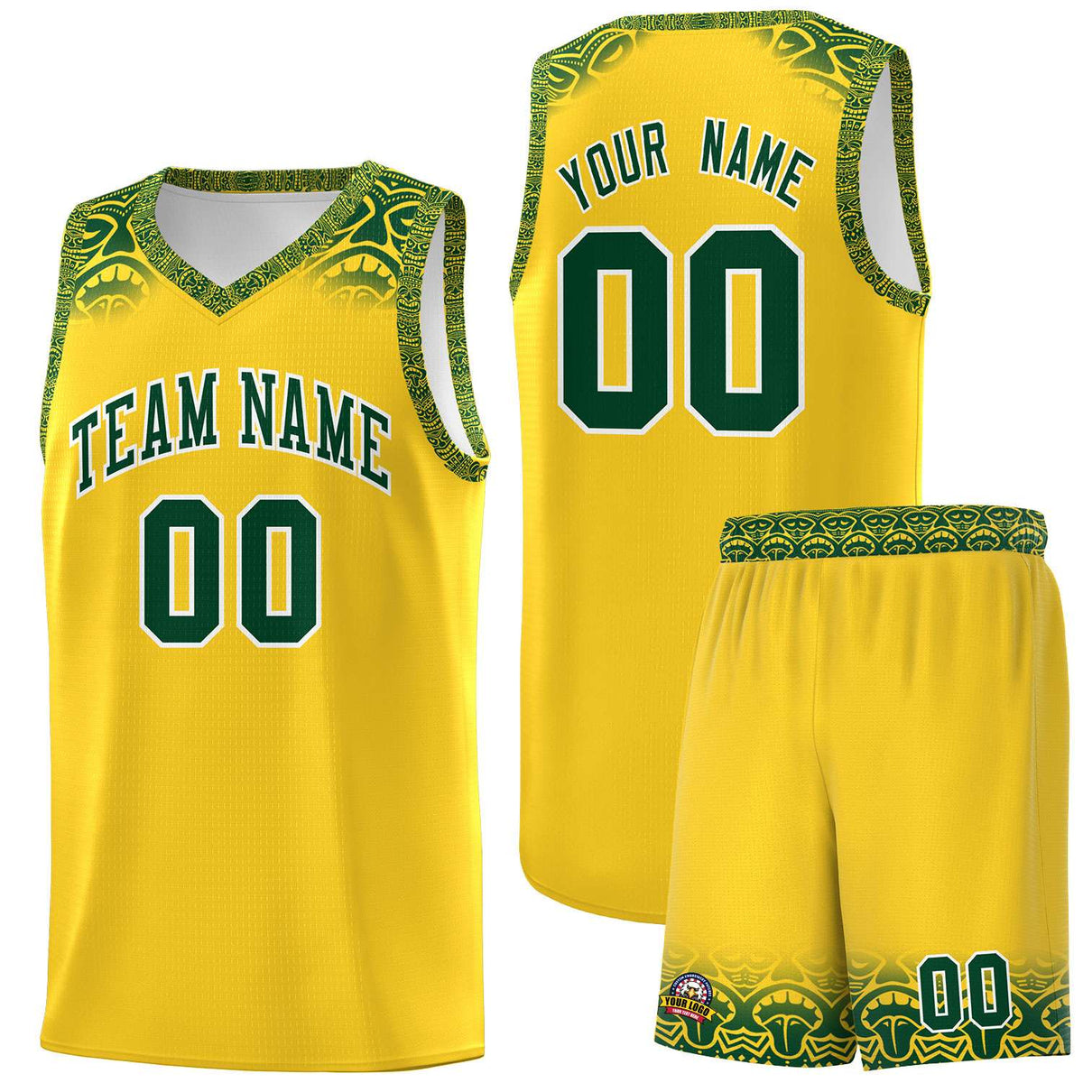 Custom Gold Green Personalized Indians Print Kits Sports Uniform Basketball Jersey|KXKSHOP