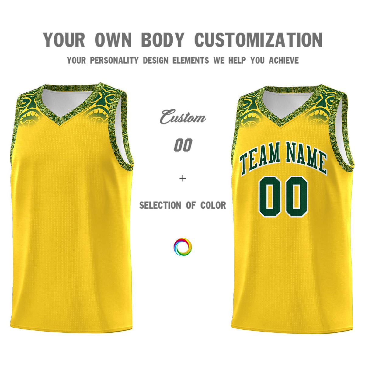 Custom Gold Green Personalized Indians Print Kits Sports Uniform Basketball Jersey|KXKSHOP