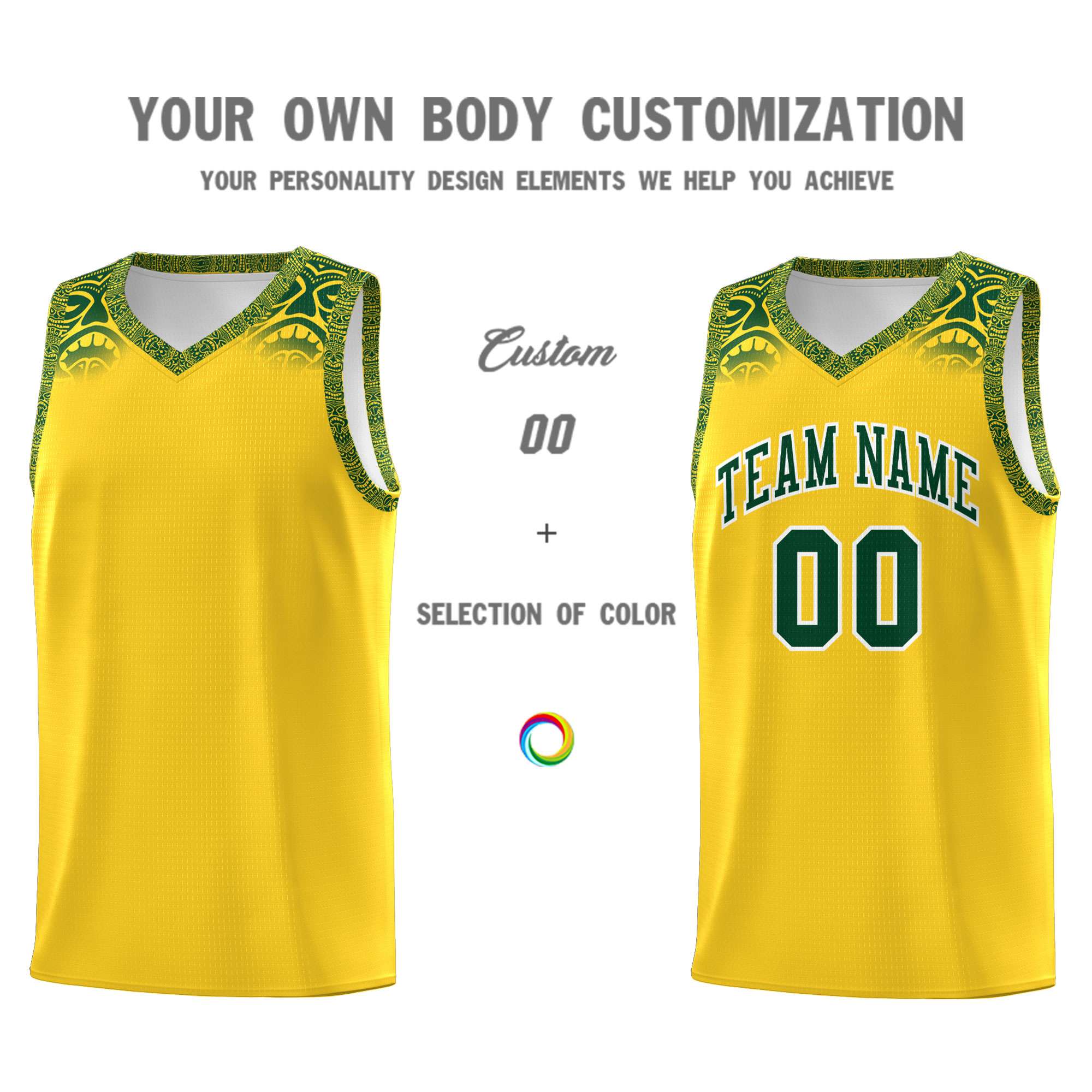 Custom Gold Green Personalized Indians Print Kits Sports Uniform Basketball Jersey|KXKSHOP