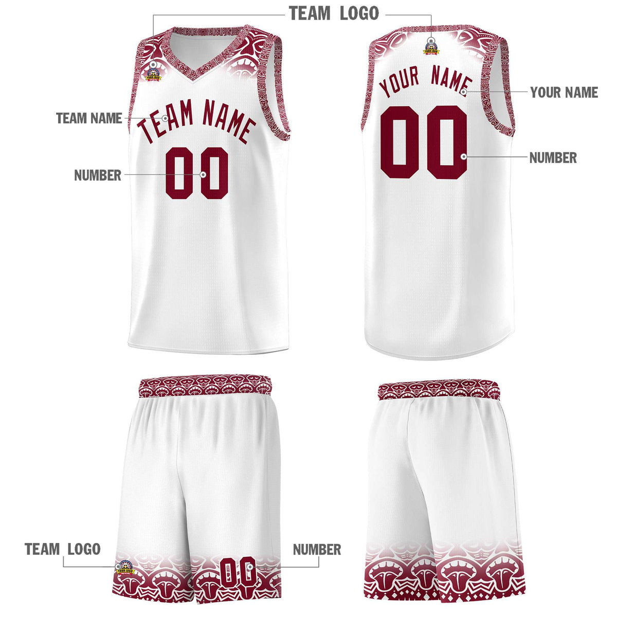 Custom White Crimson Personalized Indians Print Kits Sports Uniform Basketball Jersey|KXKSHOP